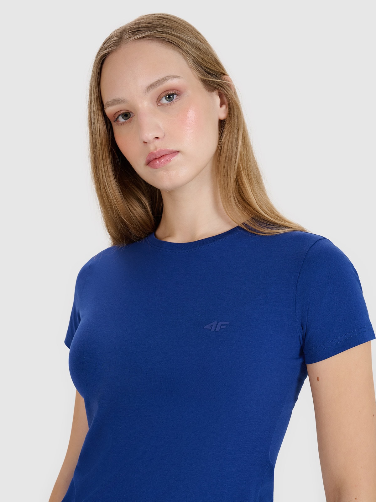 4F T-shirt slim gładki damski - granatowy S