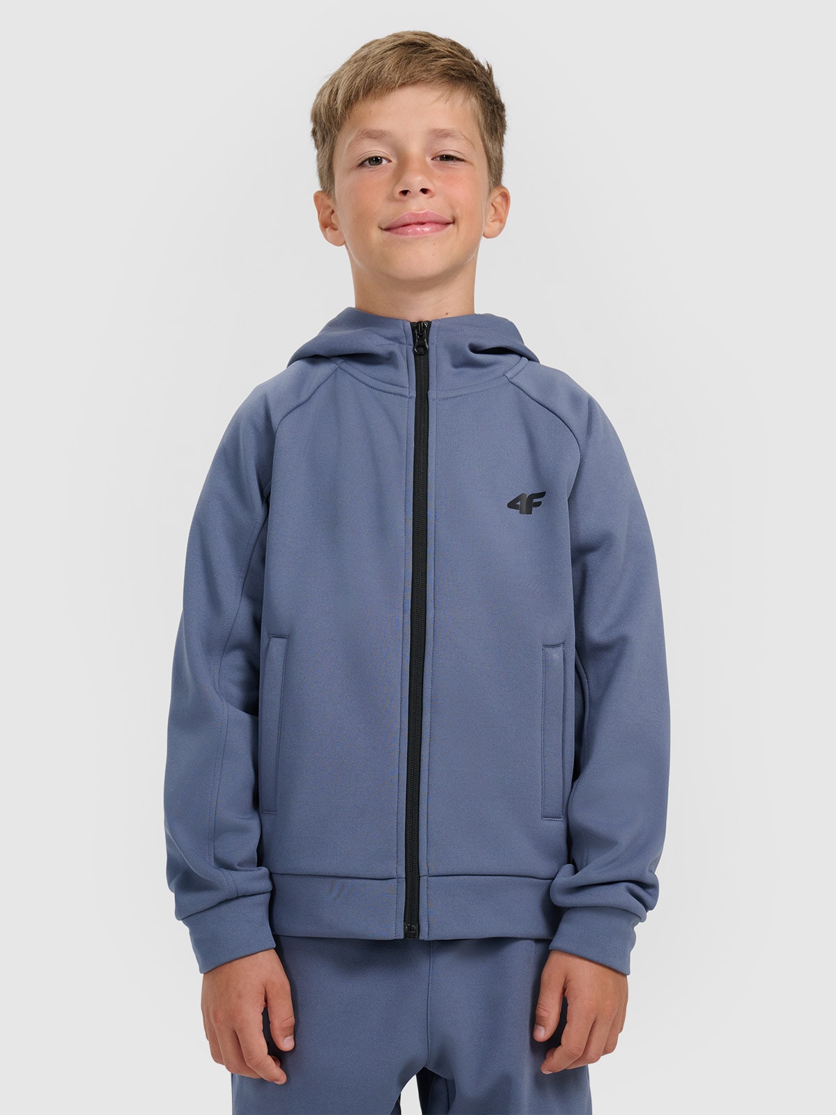 4F Bluza dresowa rozpinana z kapturem chłopięca - granatowa 134 (8-9 lat)