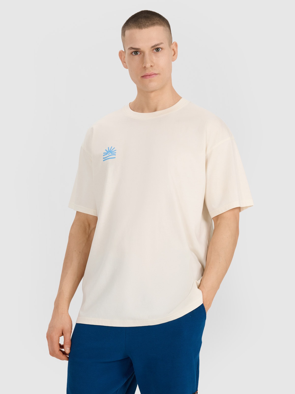 4F T-shirt oversize z nadrukiem męski - biały L