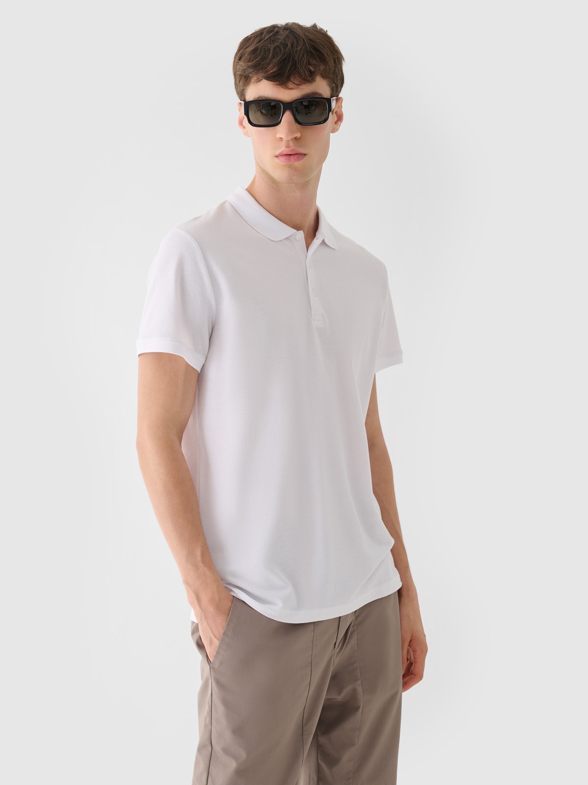 4F Koszulka polo męska - biała XXL