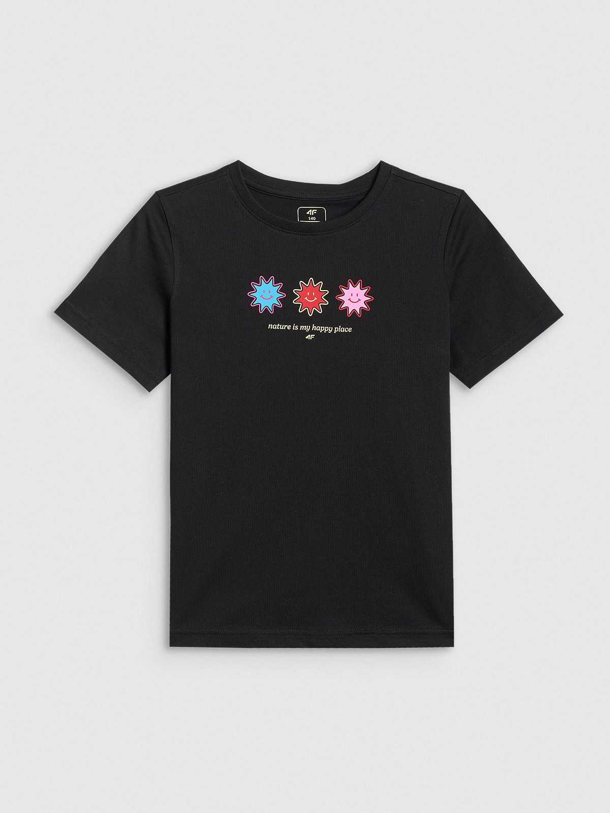 4F T-shirt regular z nadrukiem dziewczęcy - czarny 158 (12-13 lat)