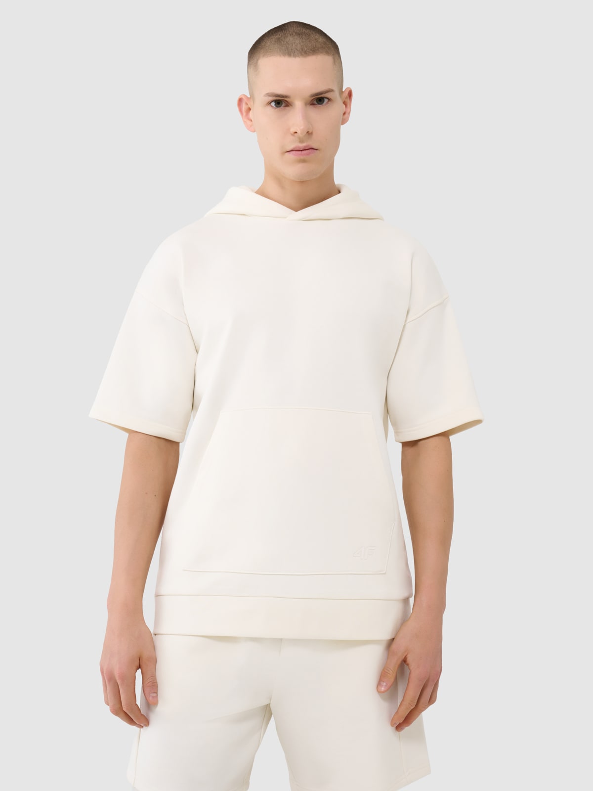 4F Bluza z krótkim rękawem z kapturem męska - biała XXL