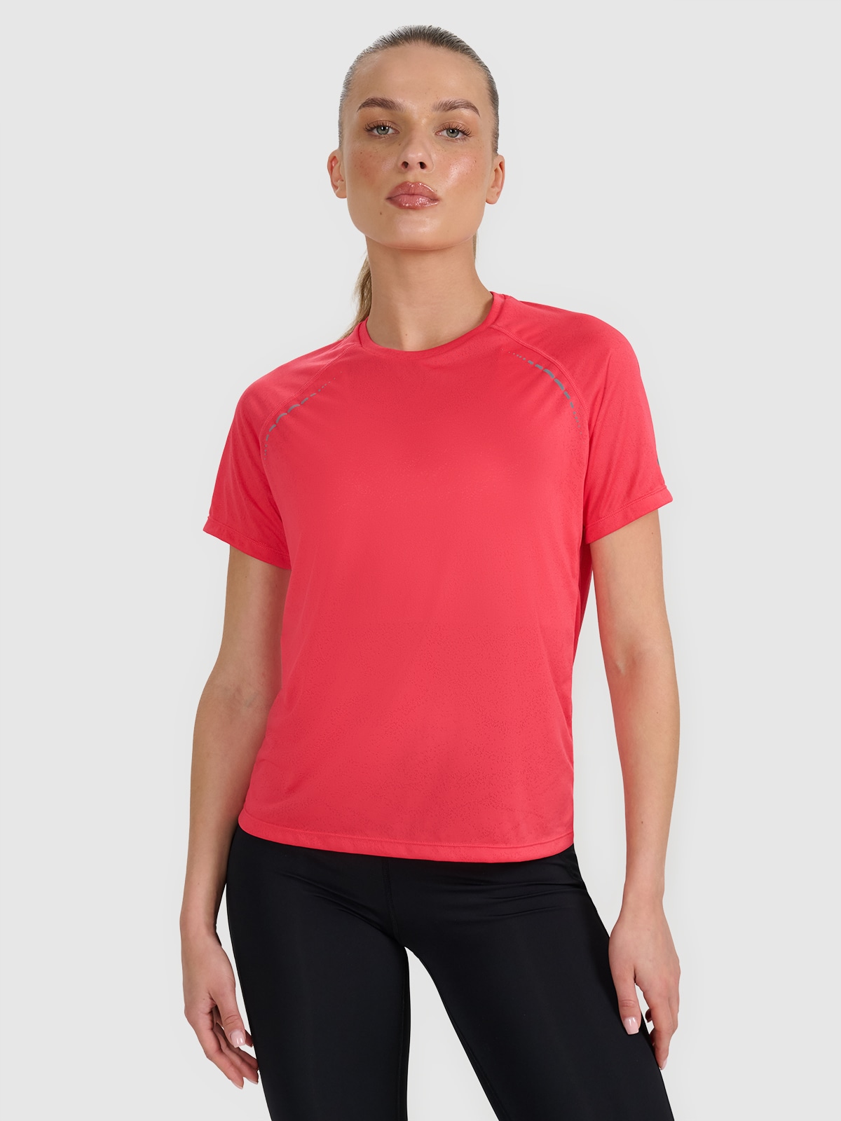 4F Koszulka do biegania regular szybkoschnąca damska - czerwona XL