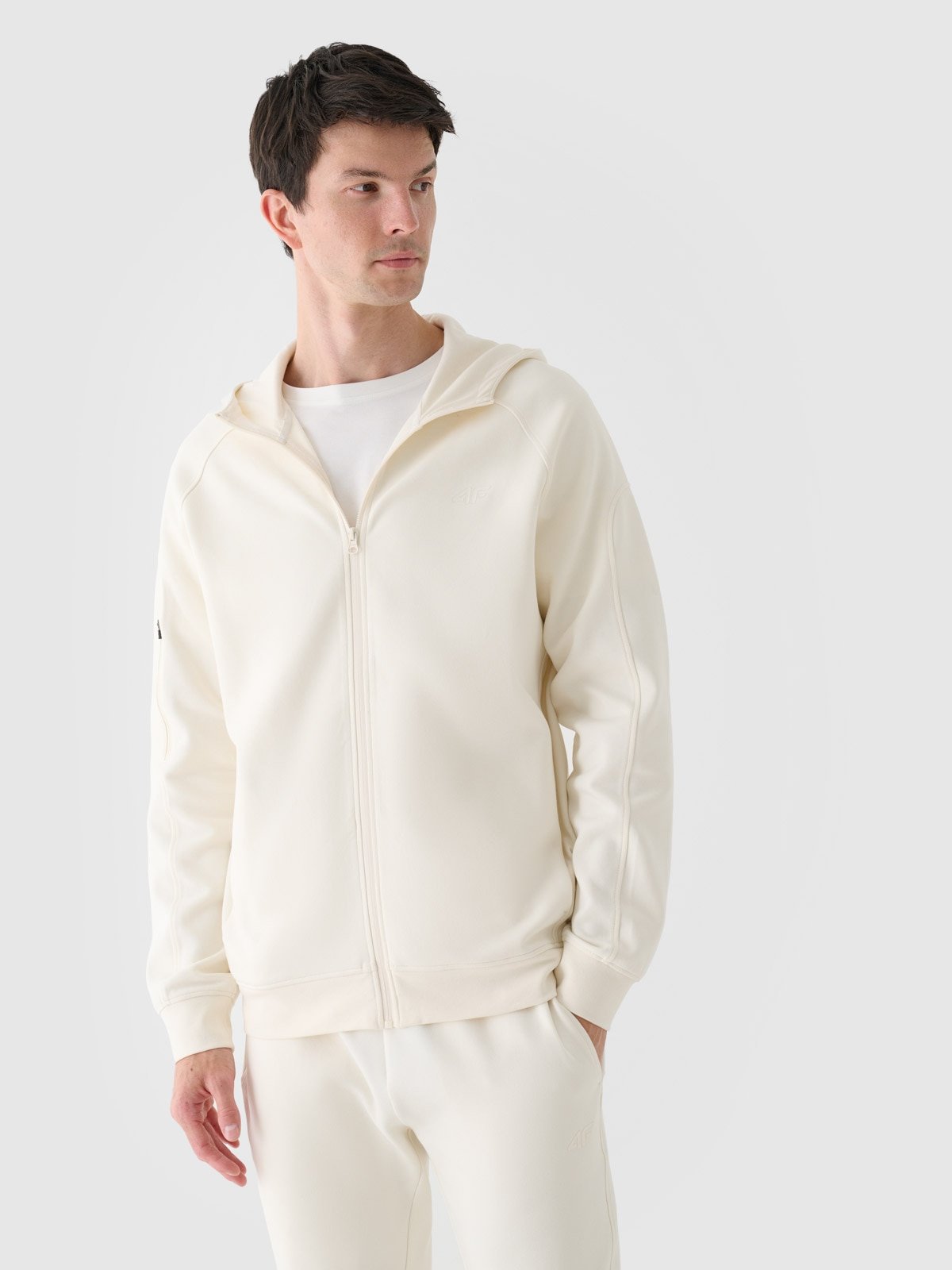 4F Bluza dresowa rozpinana z kapturem męska - beżowa XL