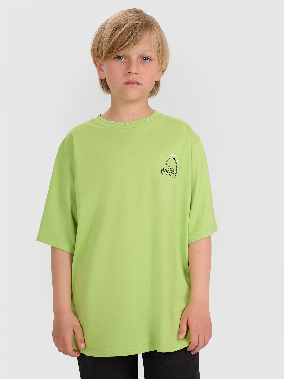 4F T-shirt oversize z nadrukiem chłopięcy - zielony 128 (7-8 lat)