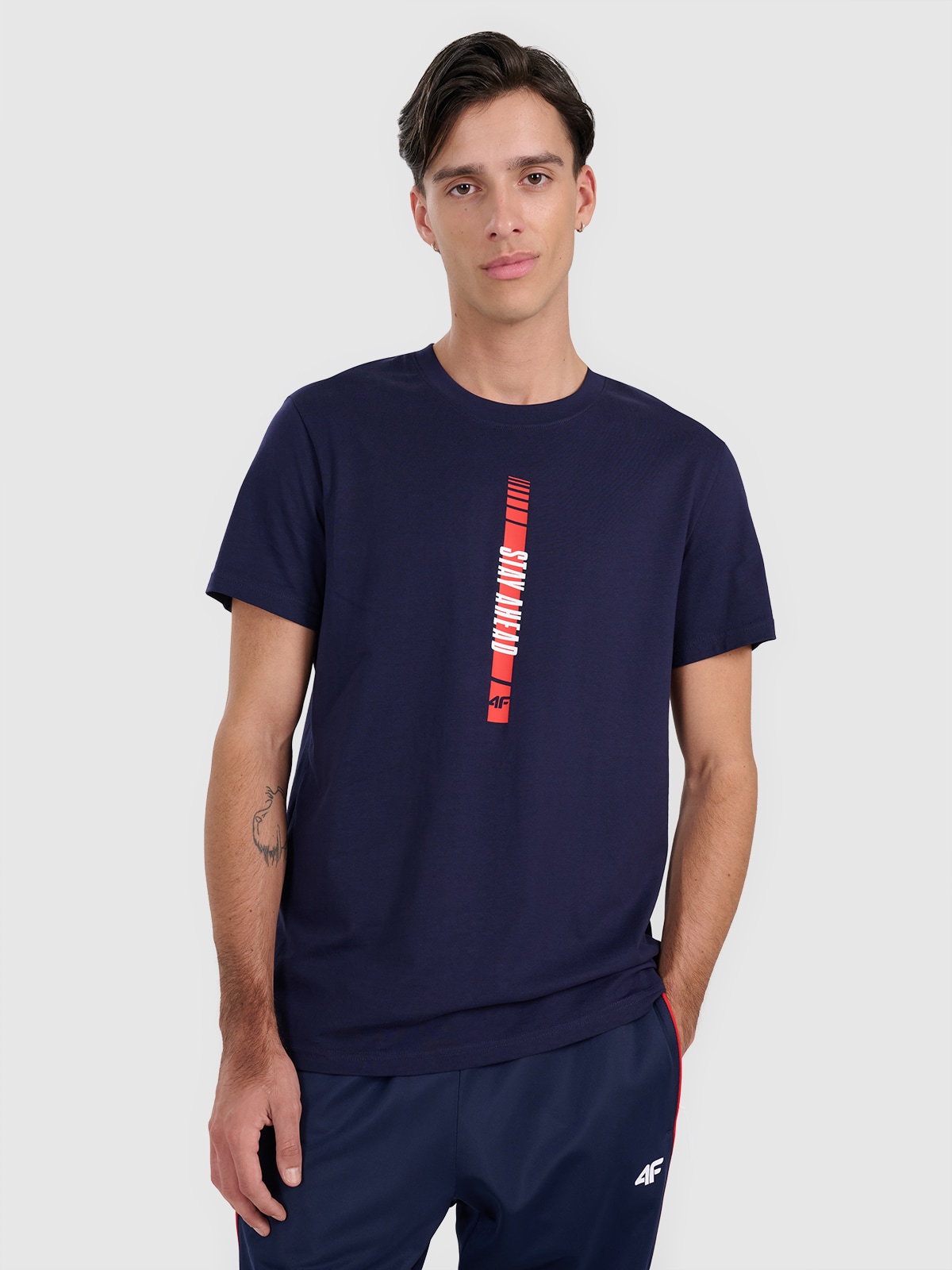 4F T-shirt regular z nadrukiem męski - granatowy L