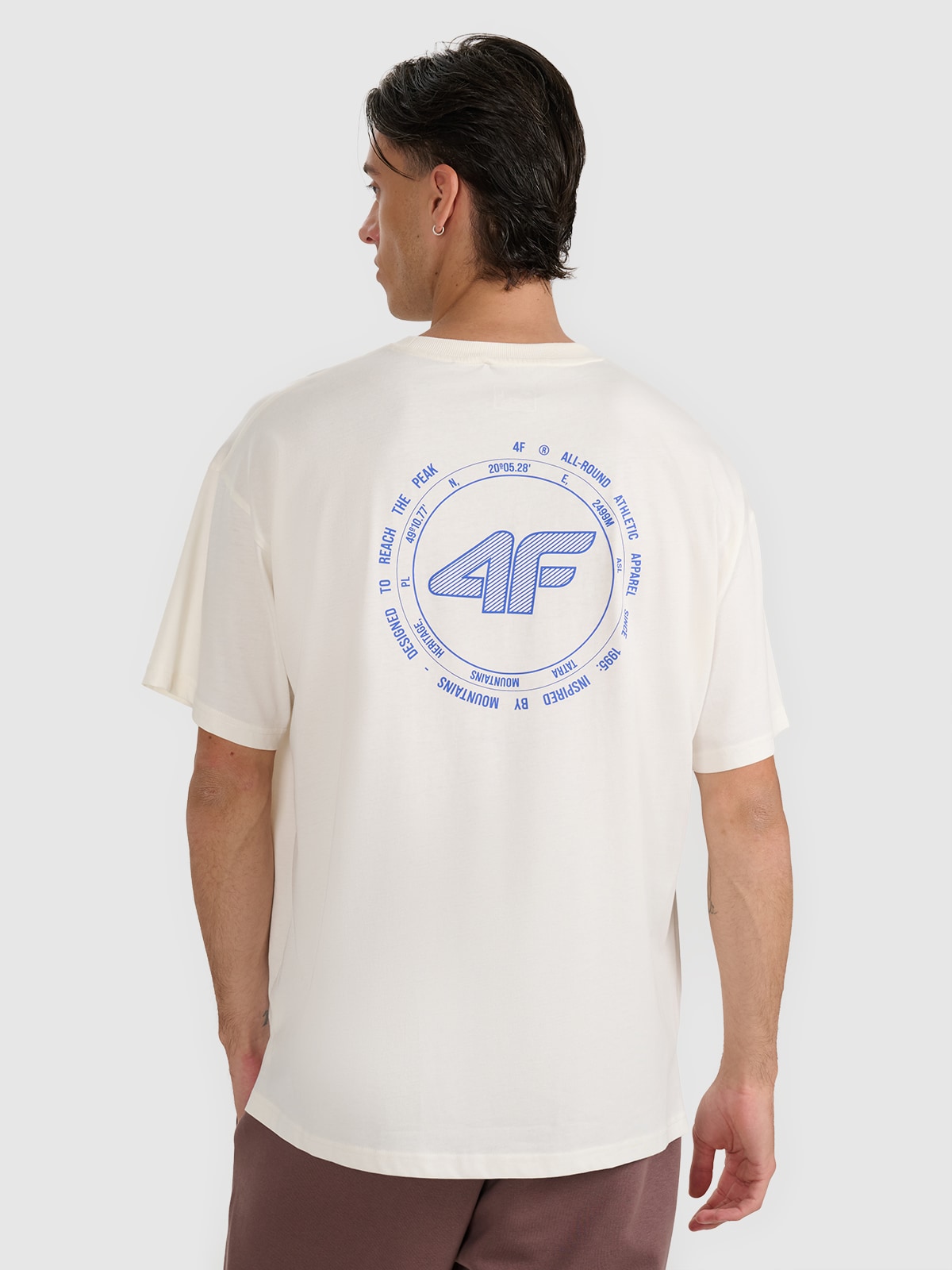 4F T-shirt oversize z nadrukiem męski - beżowy S