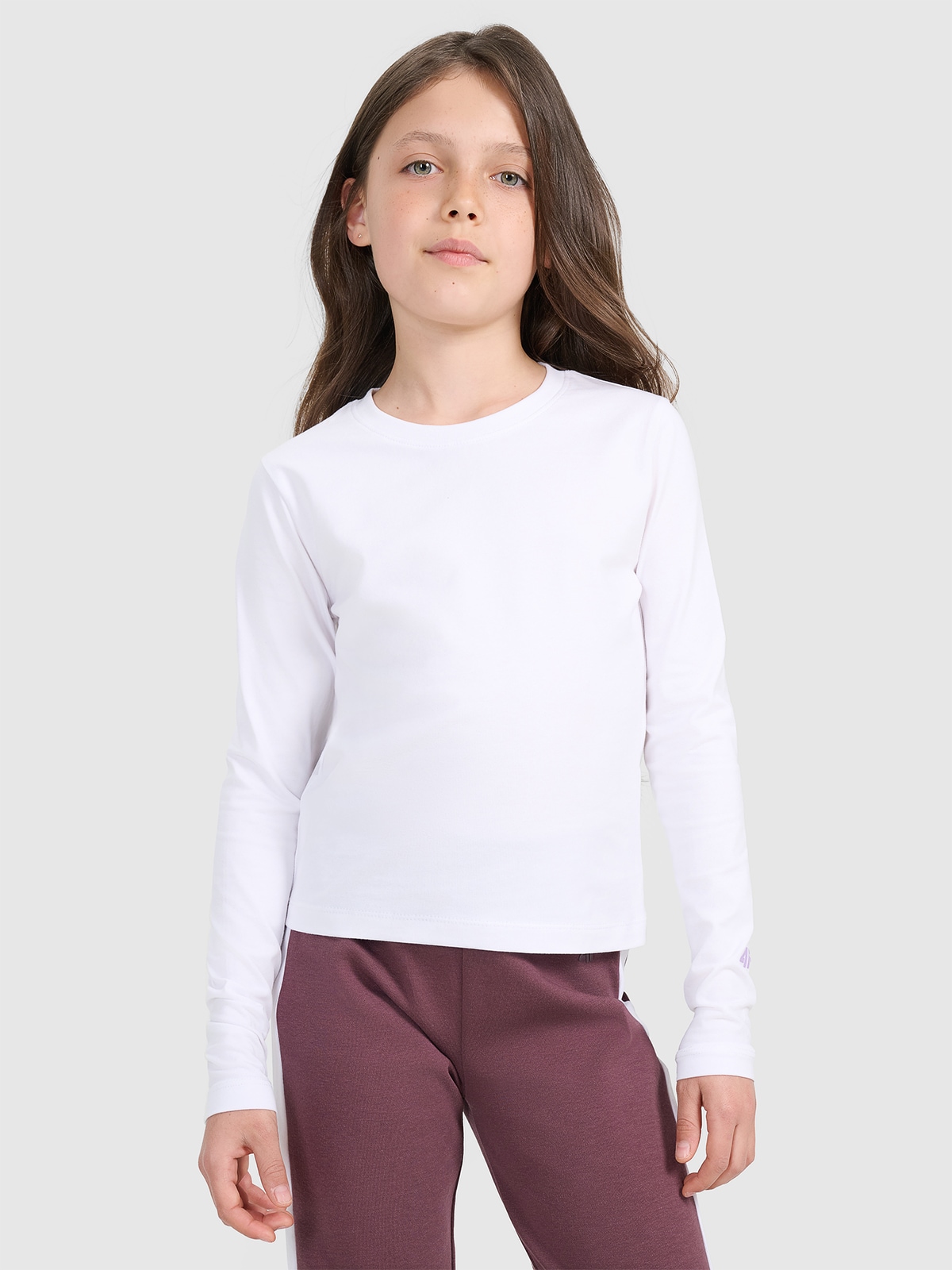 4F Longsleeve slim gładki dziewczęcy - biały 164 (13-14 lat)