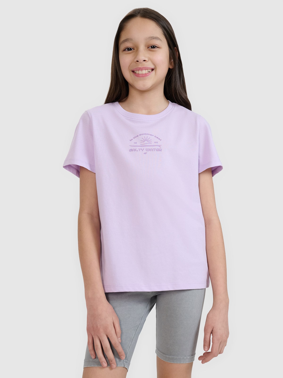 4F T-shirt regular z nadrukiem dziewczęcy - fioletowy 122 (6-7 lat)