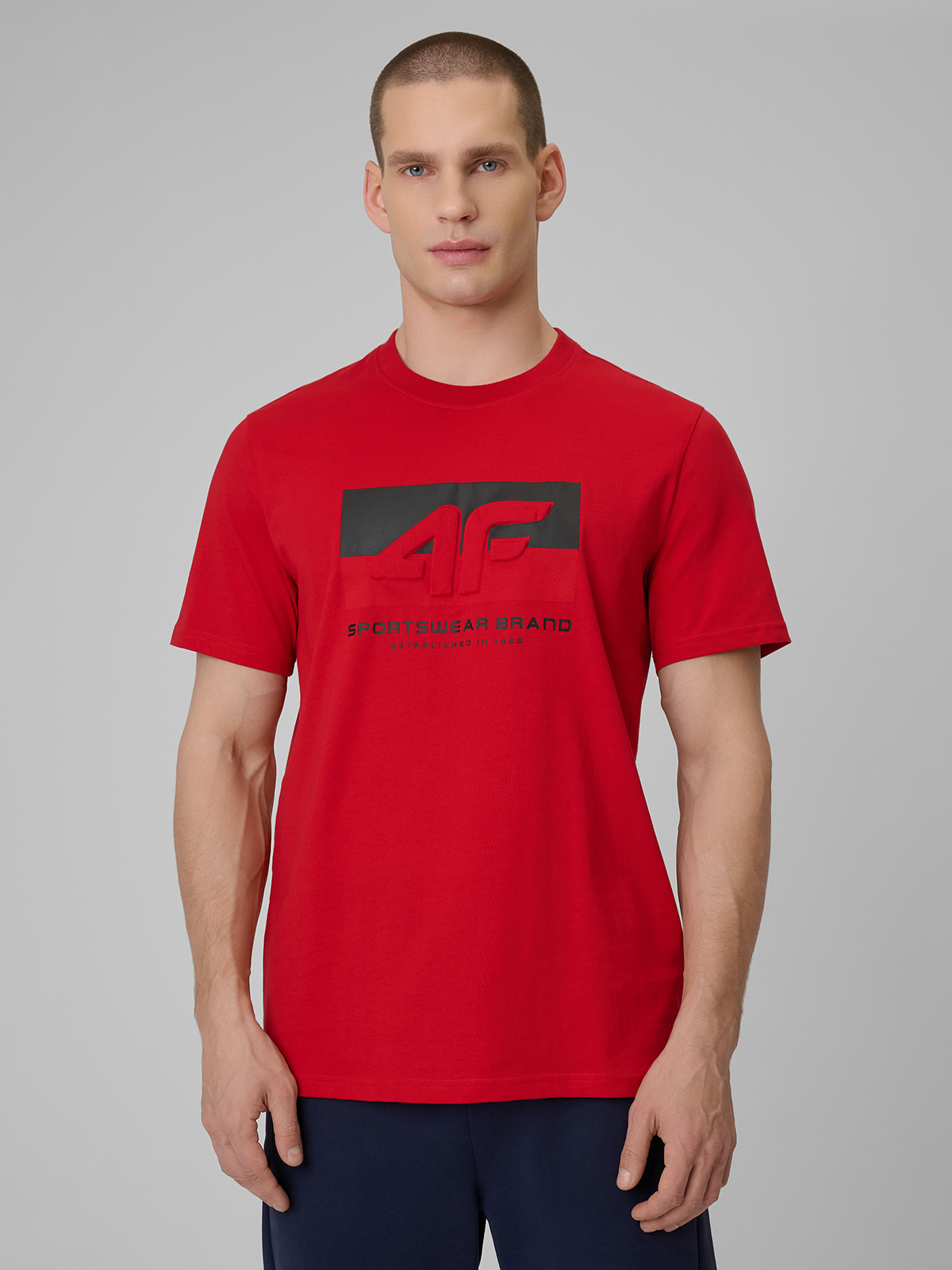 4F T-shirt regular z nadrukiem męski - czerwony S
