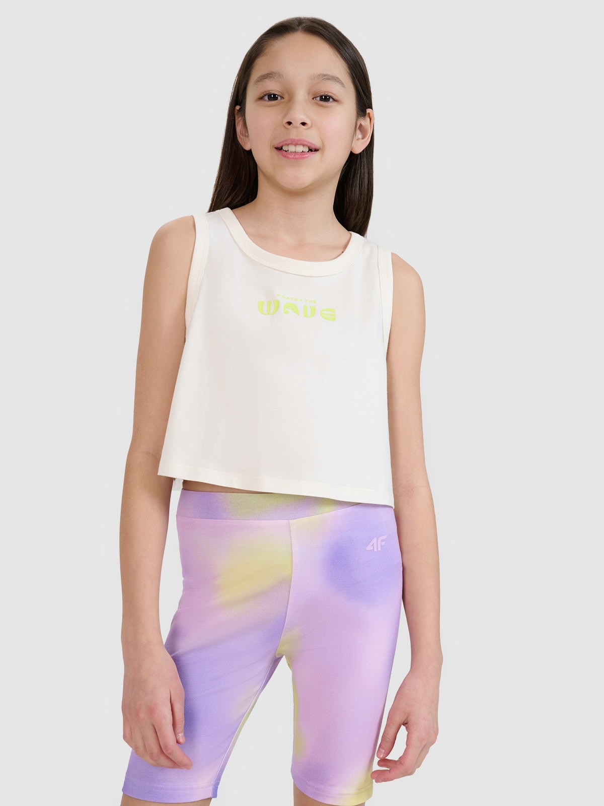 4F Crop top oversize z nadrukiem dziewczęcy - biały 152 (11-12 lat)
