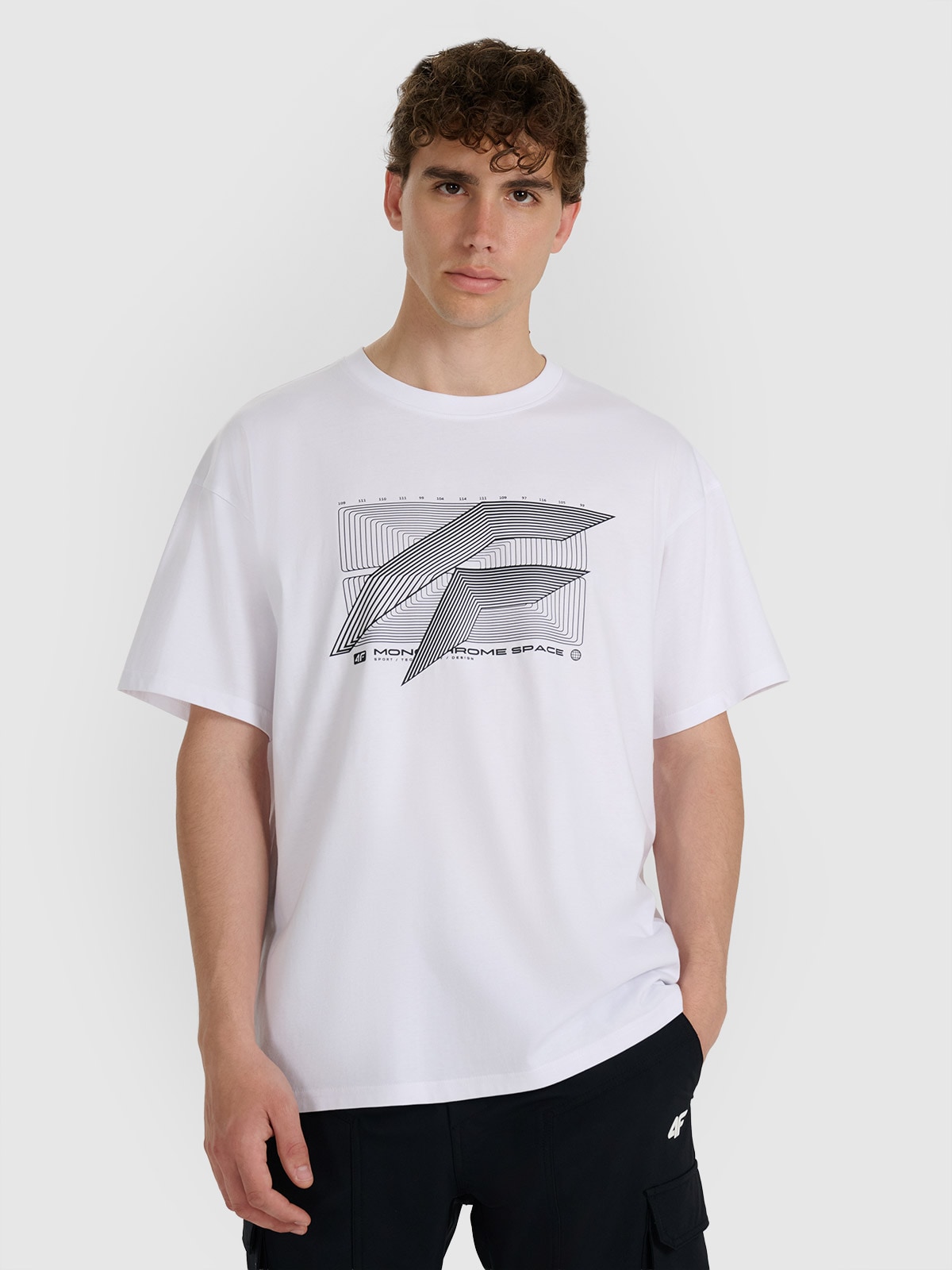 4F T-shirt regular z nadrukiem męski - biały XS