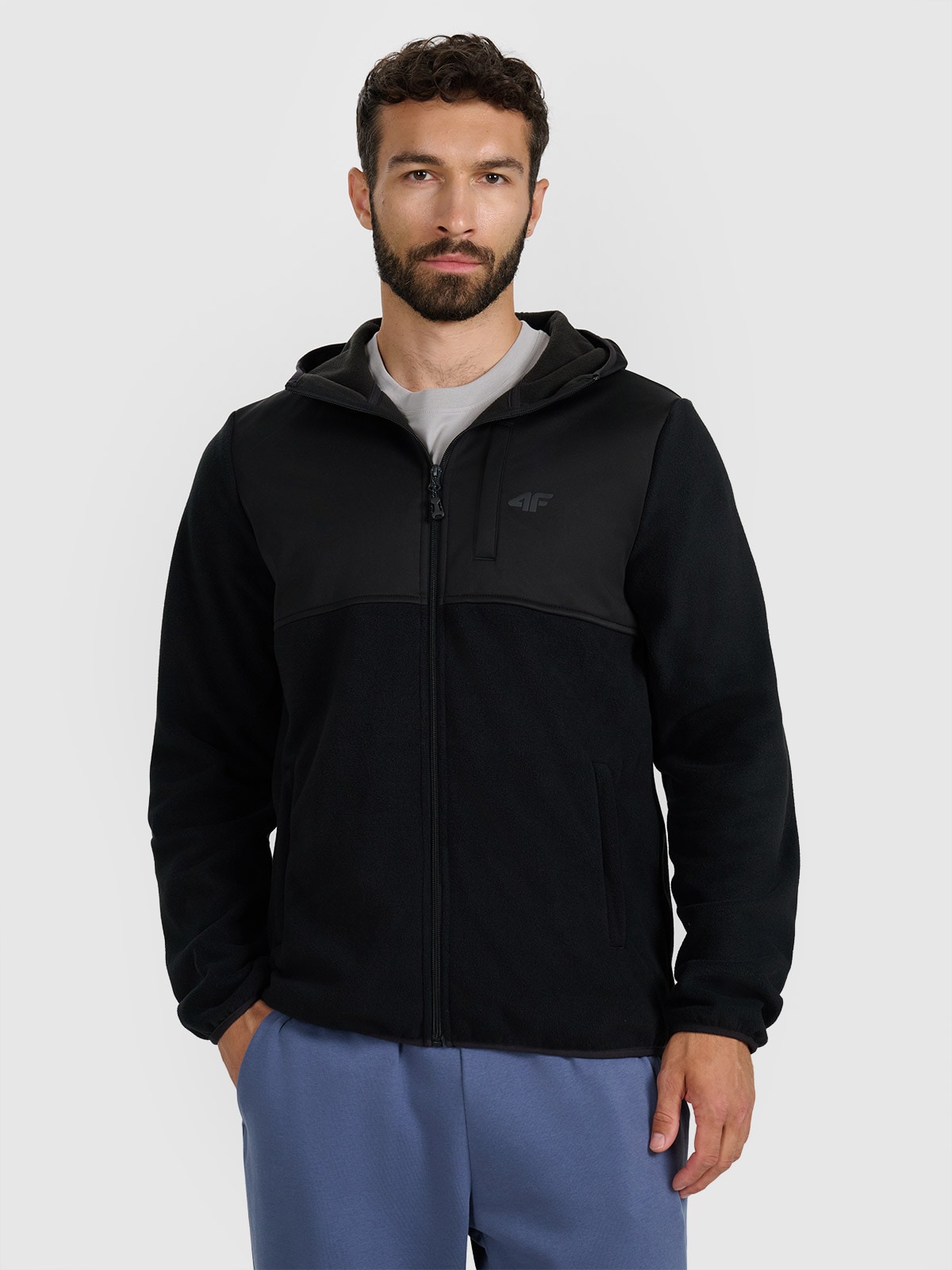 4F Polar z kapturem regular męski - czarny XL