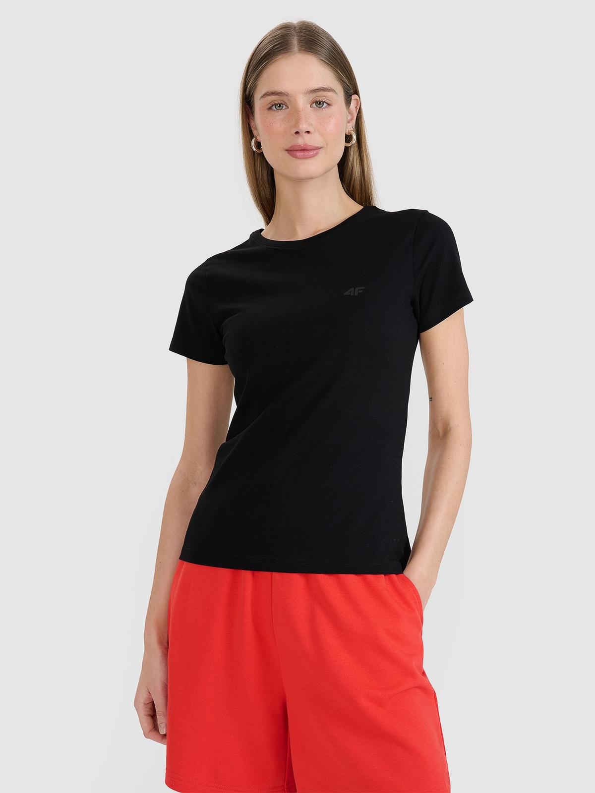 4F T-shirt slim gładki damski - czarny XL