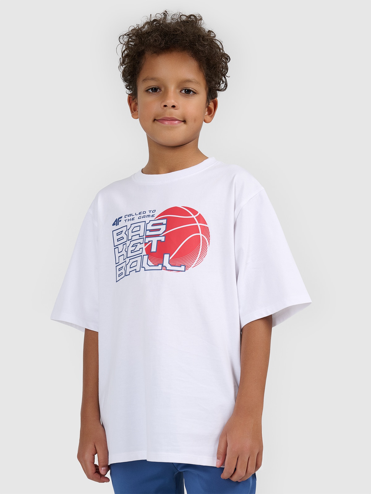 4F T-shirt loose z nadrukiem chłopięcy - biały 134/140 (8-10 lat)