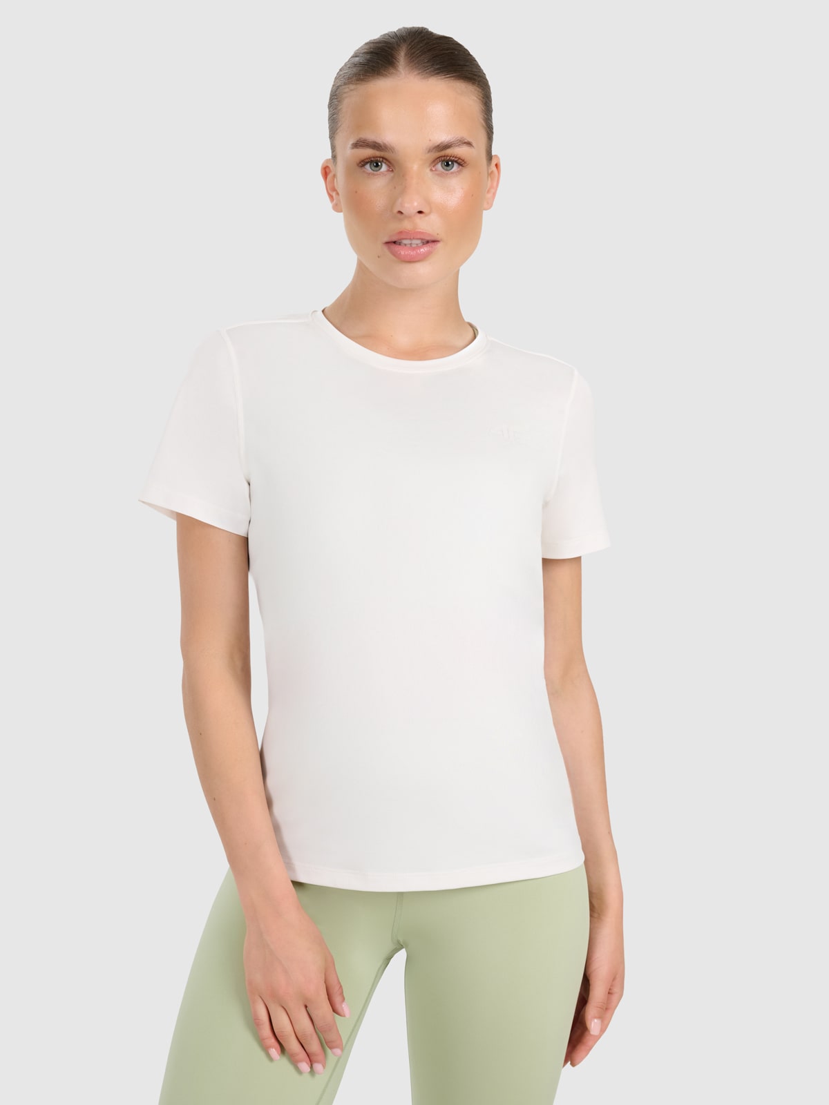 4F Koszulka treningowa regular szybkoschnąca damska - beżowa XS