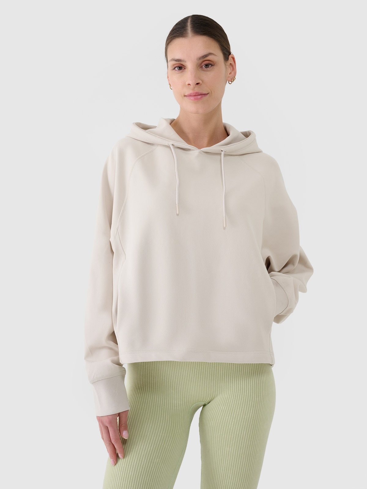 4F Bluza dresowa nierozpinana z kapturem damska - beżowa L