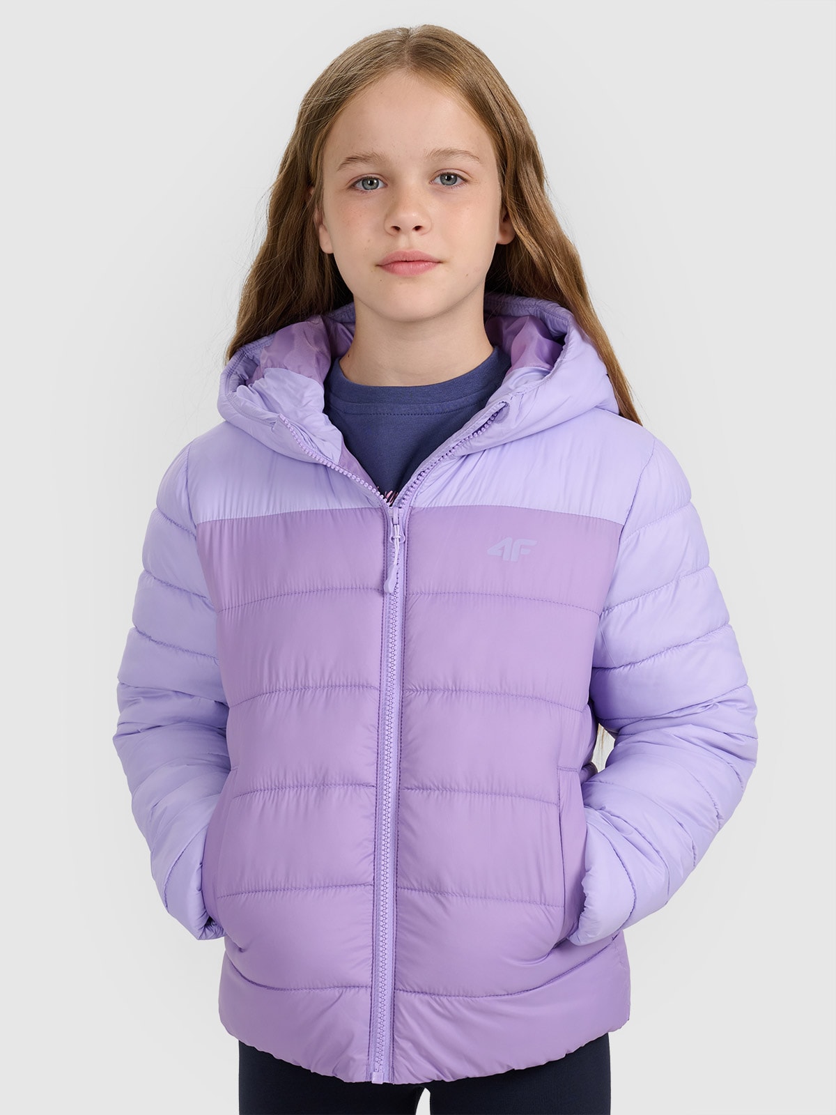 4F Kurtka puchowa z wypełnieniem syntetycznym dziewczęca - fioletowa 152 (11-12 lat)