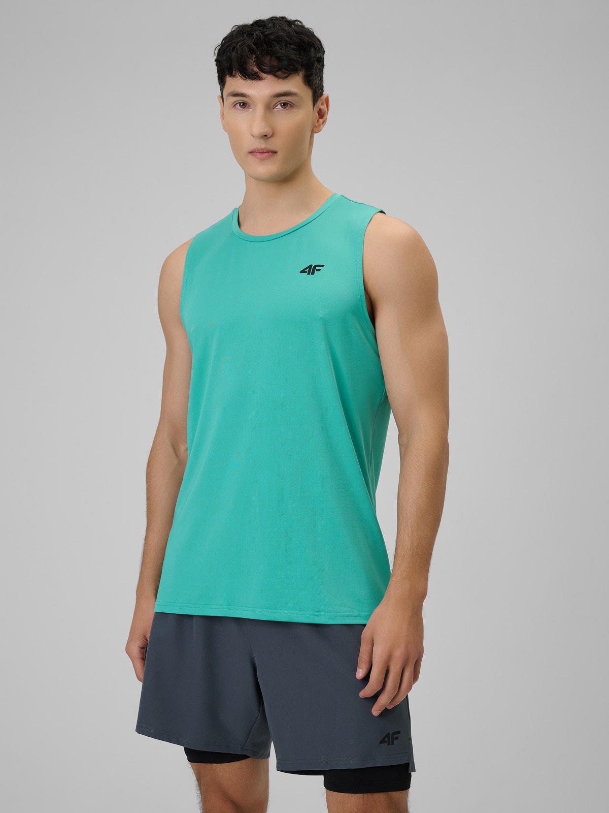 4F Koszulka treningowa regular szybkoschnąca męska - turkusowa XXL