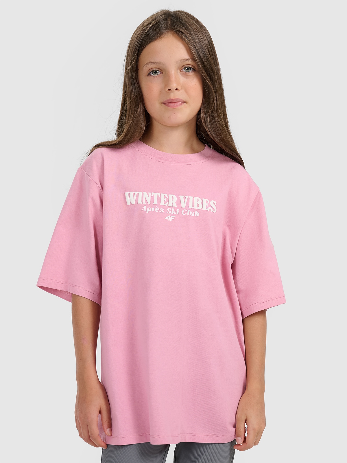 4F T-shirt regular z nadrukiem dziewczęcy - różowy 146/152 (10-12 lat)