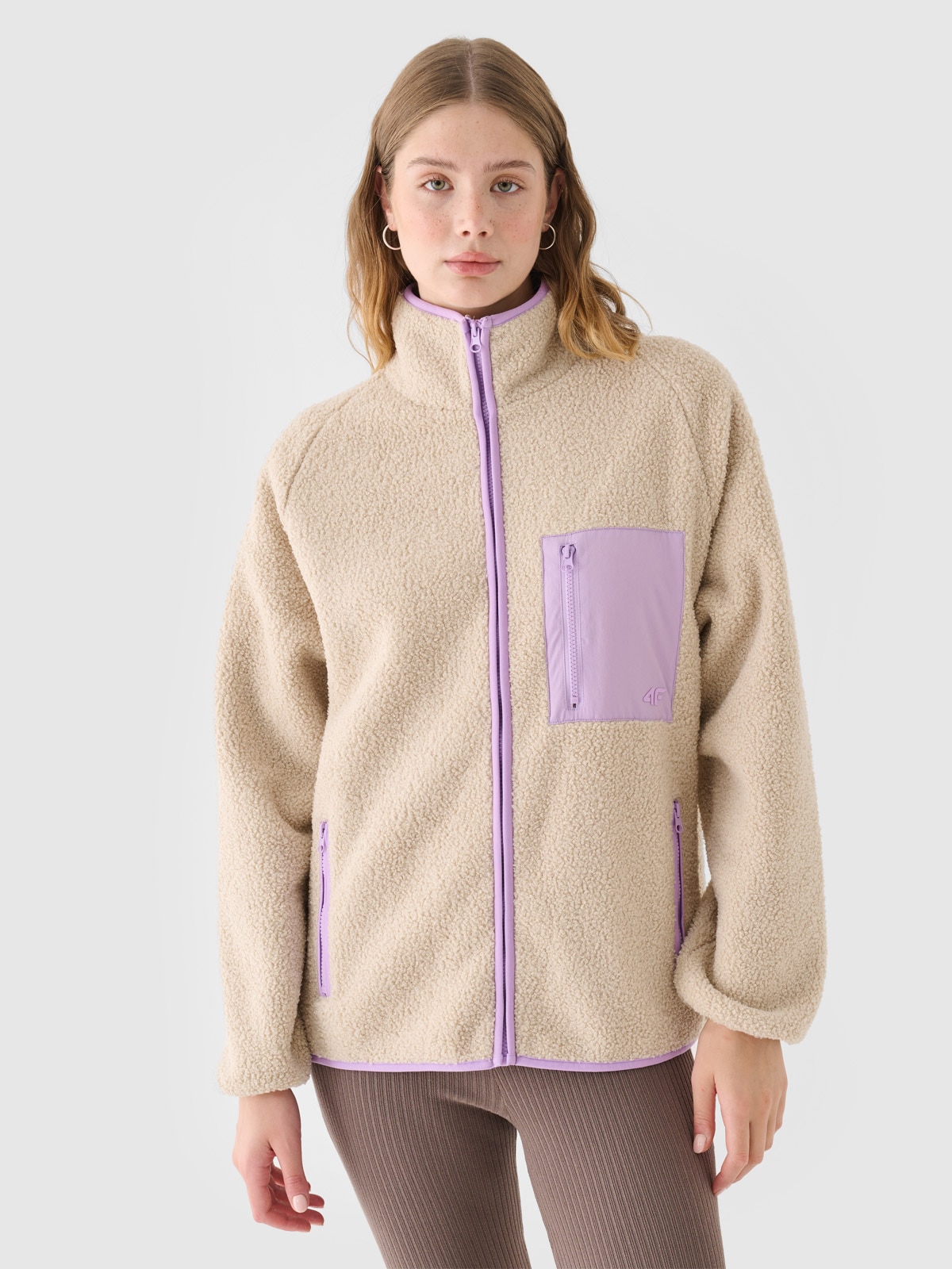 4F Polar sherpa ze stójką damski - beżowy XL