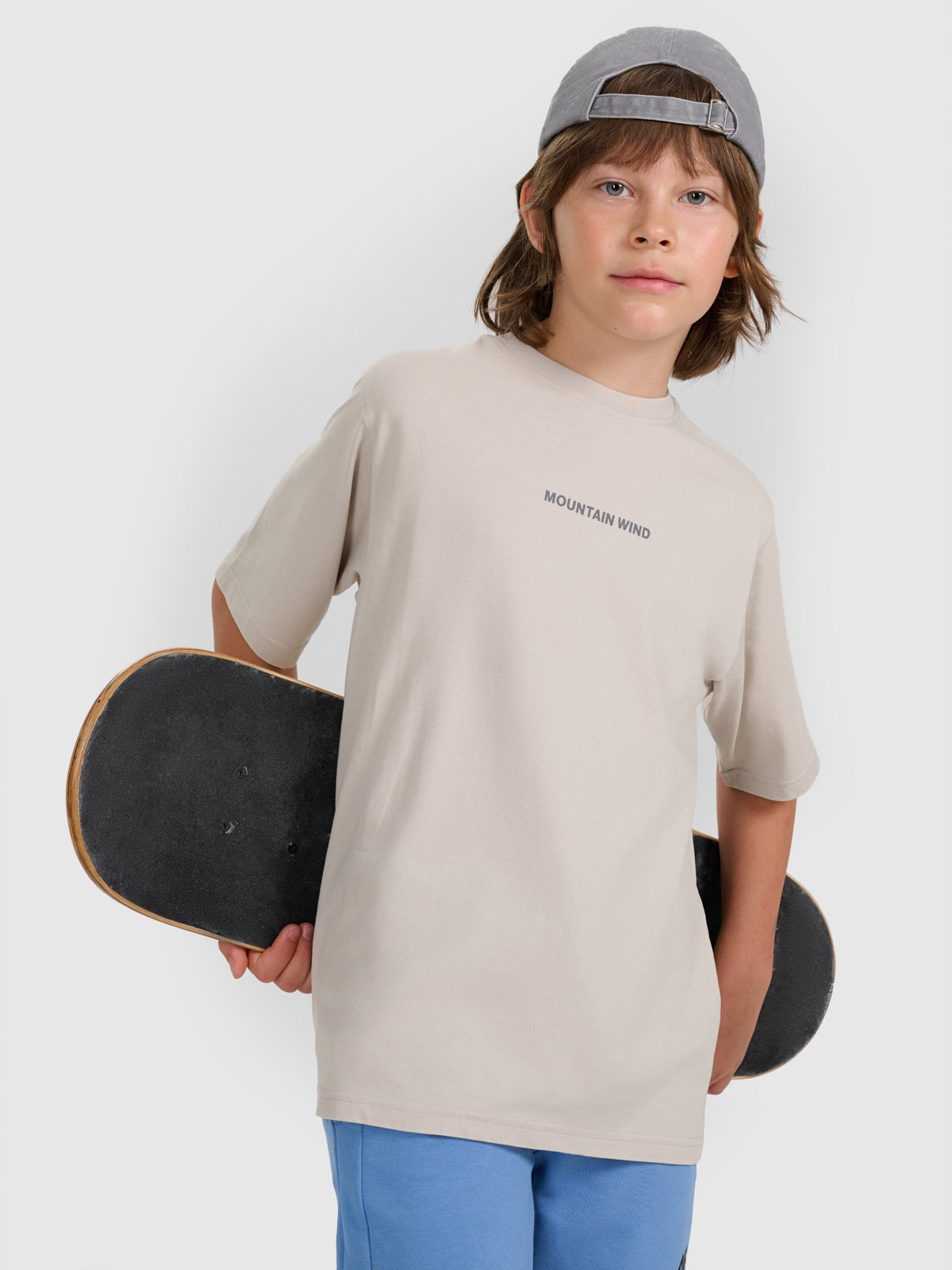 4F T-shirt oversize z nadrukiem chłopięcy - szary 158 (12-13 lat)