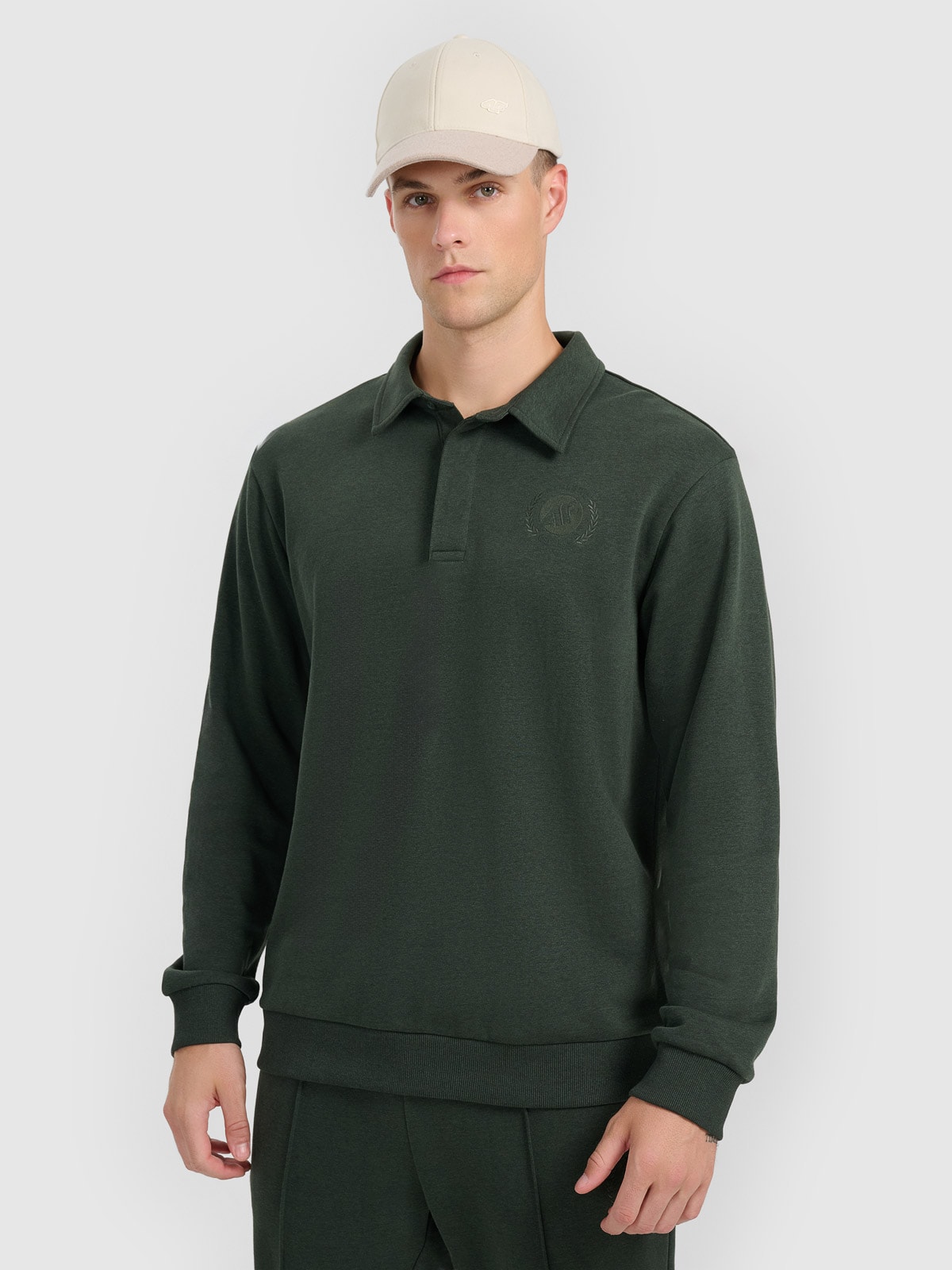 4F Bluza dresowa regular z kołnierzykiem męska - zielona XL