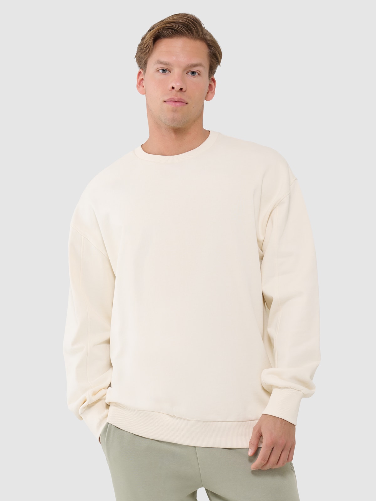 4F Bluza dresowa oversize nierozpinana bez kaptura męska - beżowa 3XL