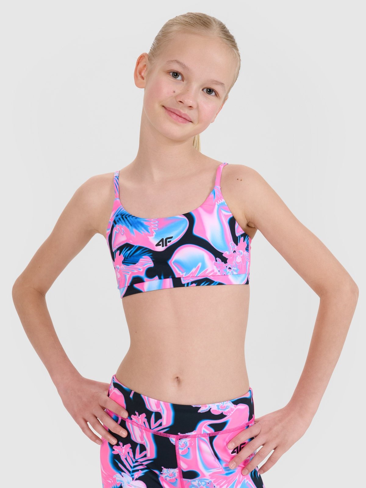 4F Biustonosz sportowy szybkoschnący dziewczęcy - multikolor 146/152 (10-12 lat)