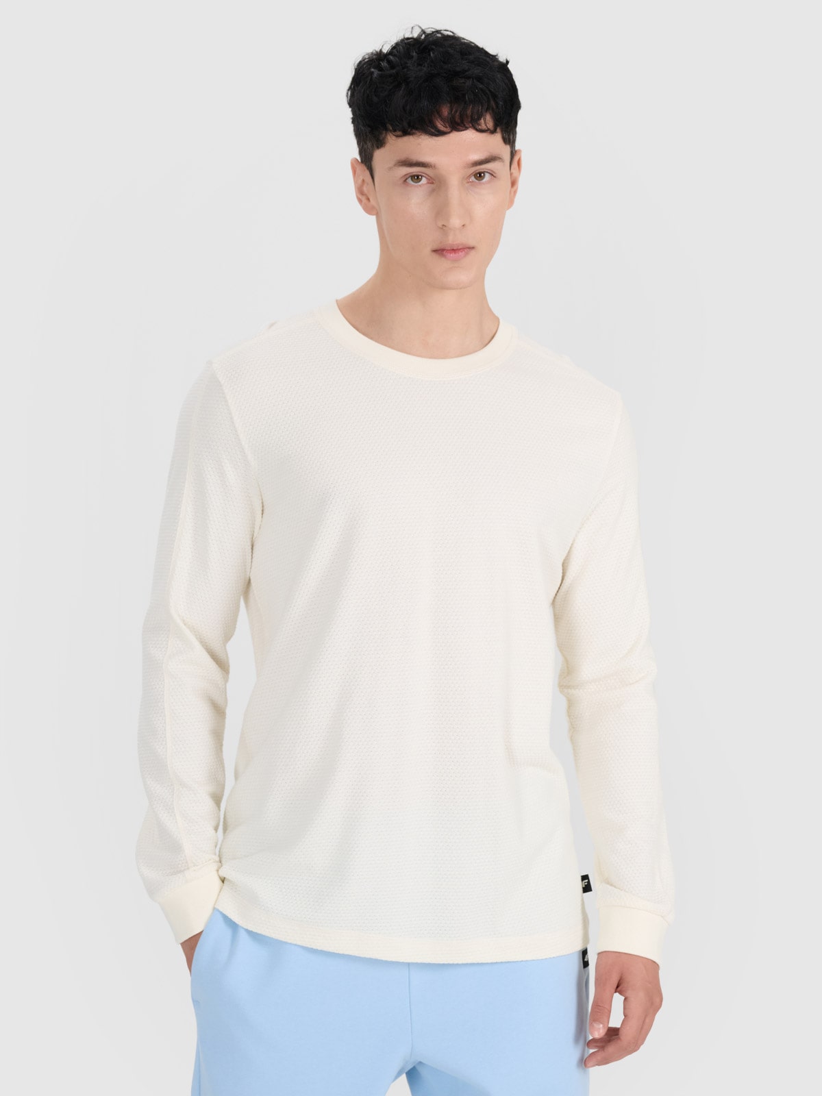 4F Longsleeve oversize gładki męski - biały XXL