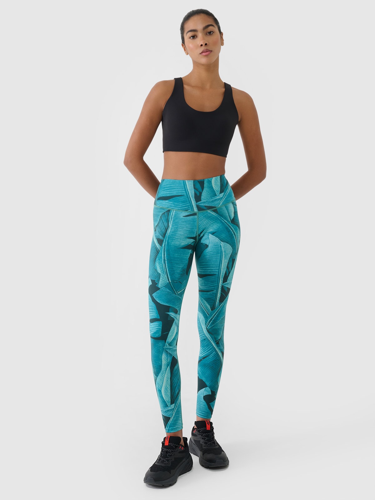 4F Legginsy treningowe z wysokim stanem damskie - turkusowe XS