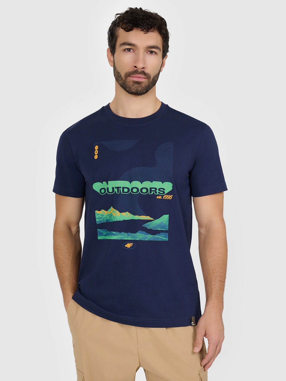 4F T-shirt regular z nadrukiem męski - granatowy XL