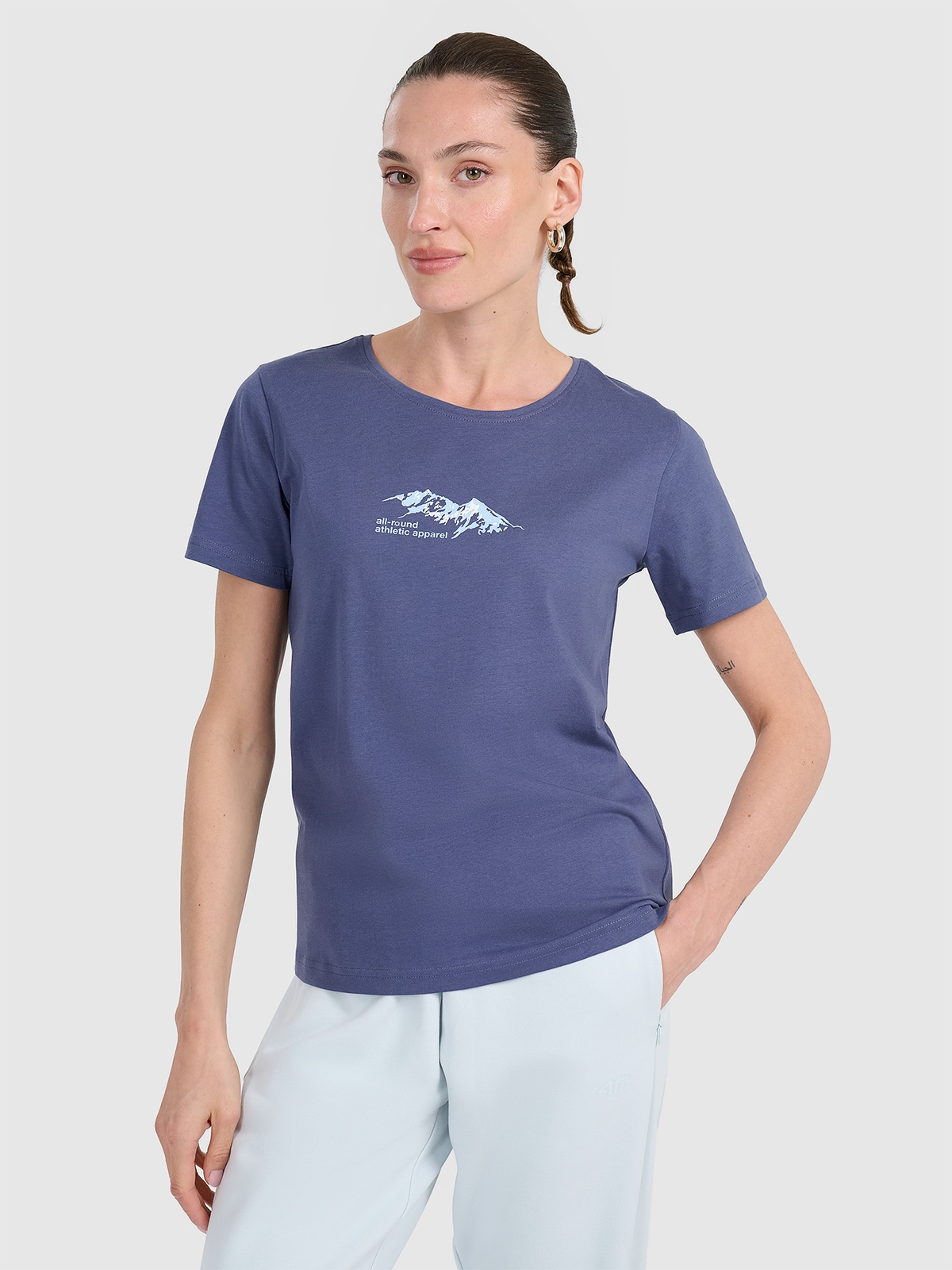 4F T-shirt regular z nadrukiem damski - granatowy M