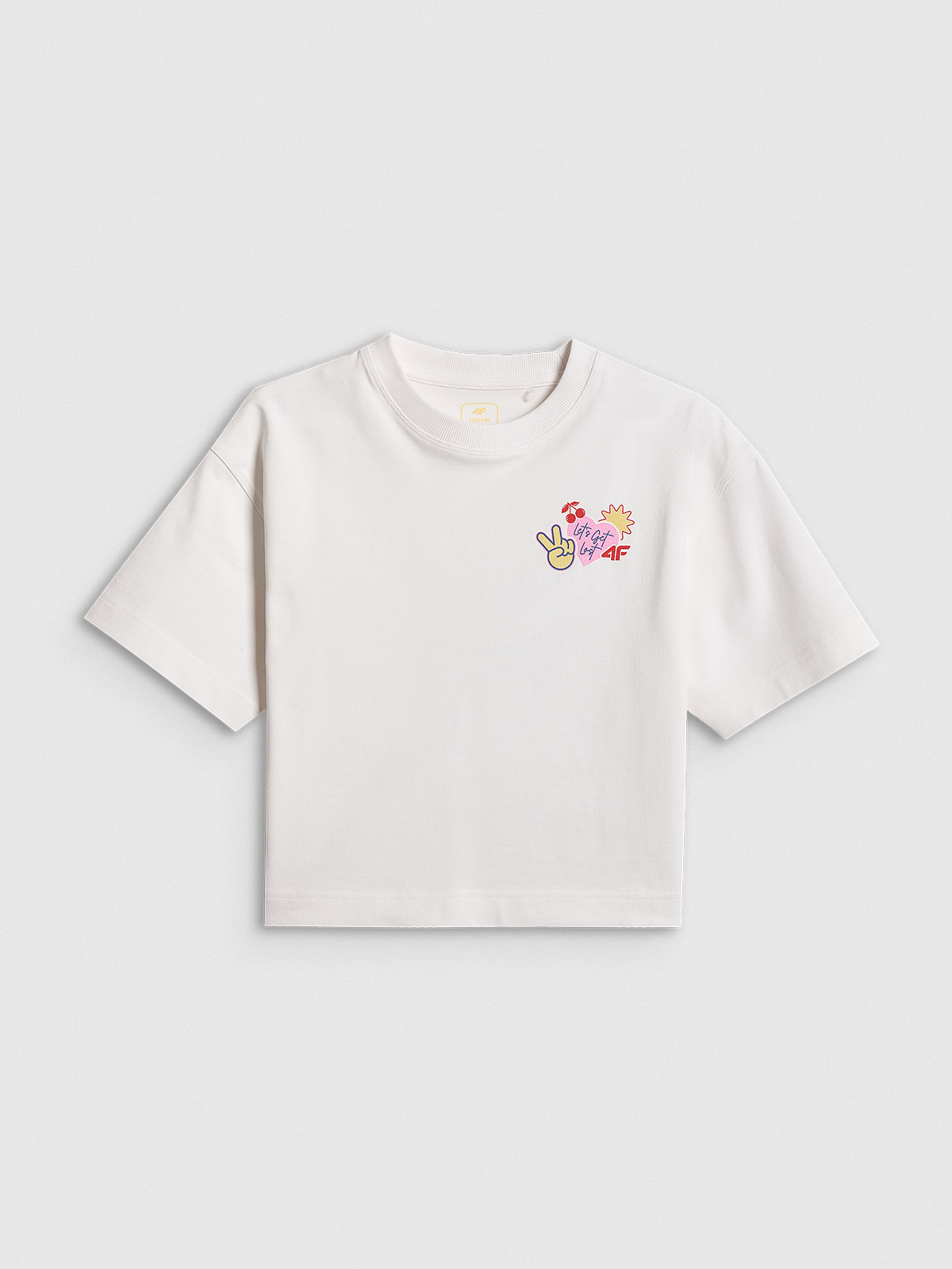 4F T-shirt loose z nadrukiem dziewczęcy - biały 146/152 (10-12 lat)