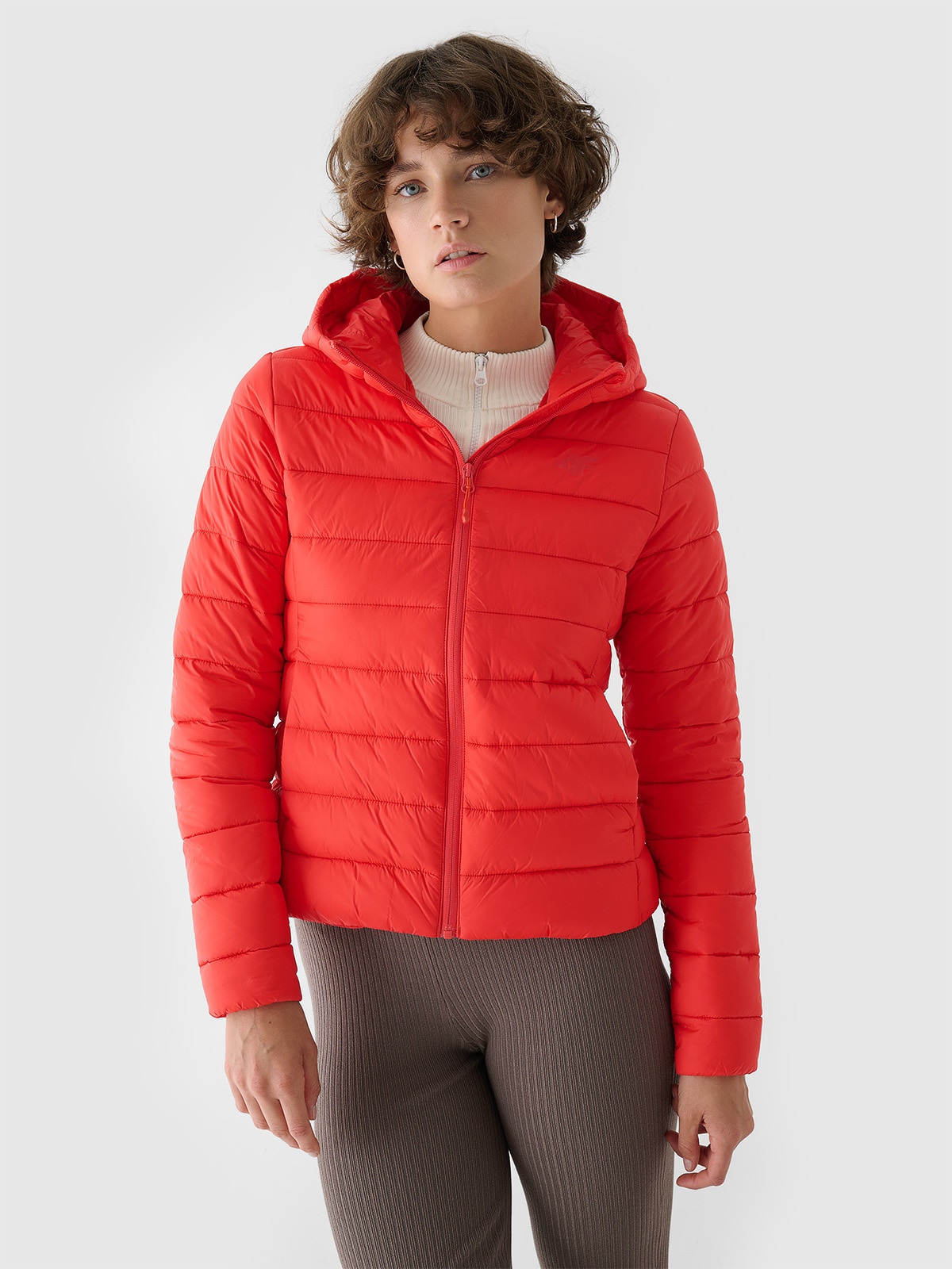 4F Kurtka puchowa z wypełnieniem z recyklingu damska - koralowa XL