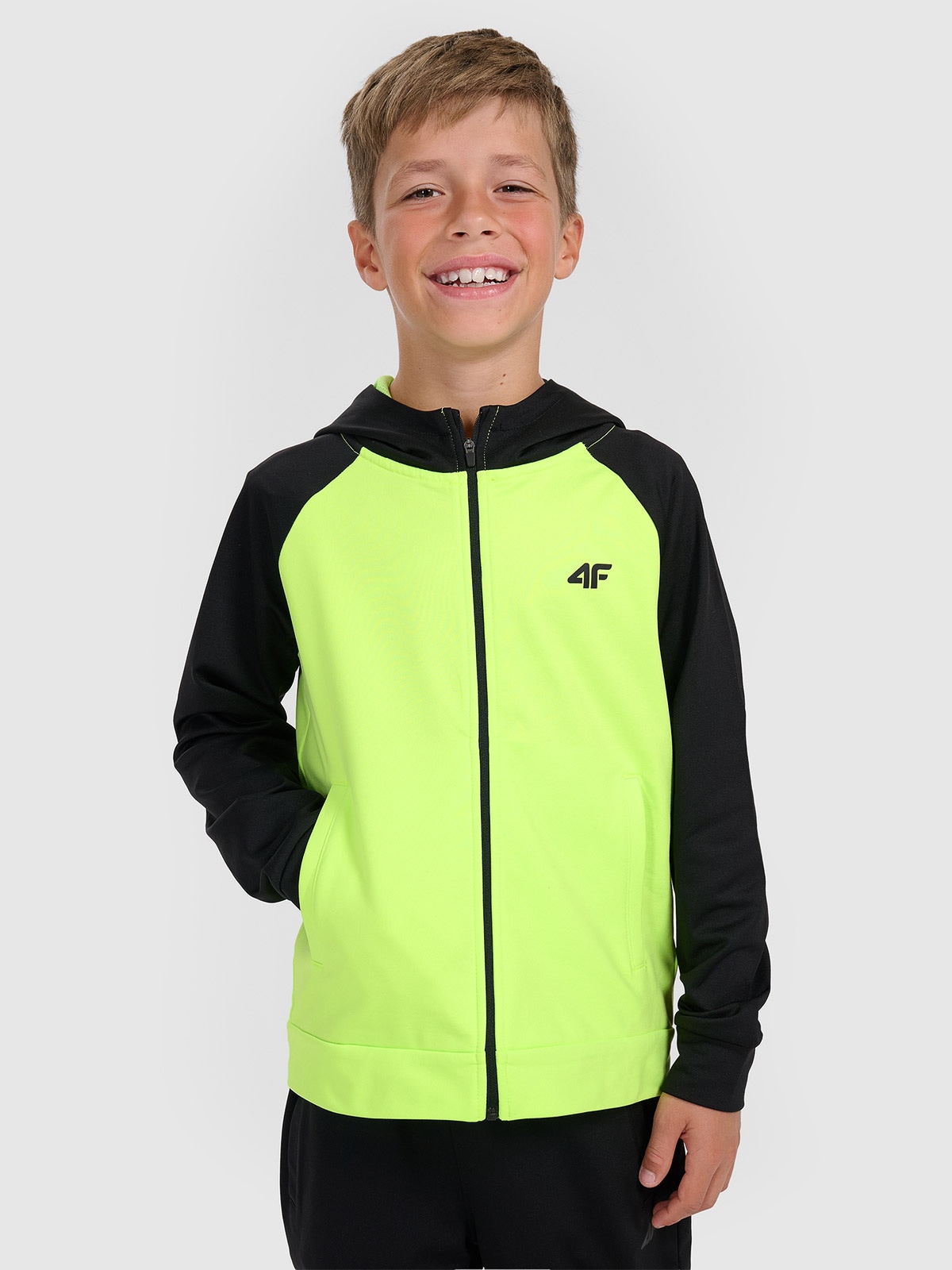 4F Bluza sportowa rozpinana z kapturem chłopięca - zielona 158/164 (12-14 lat)