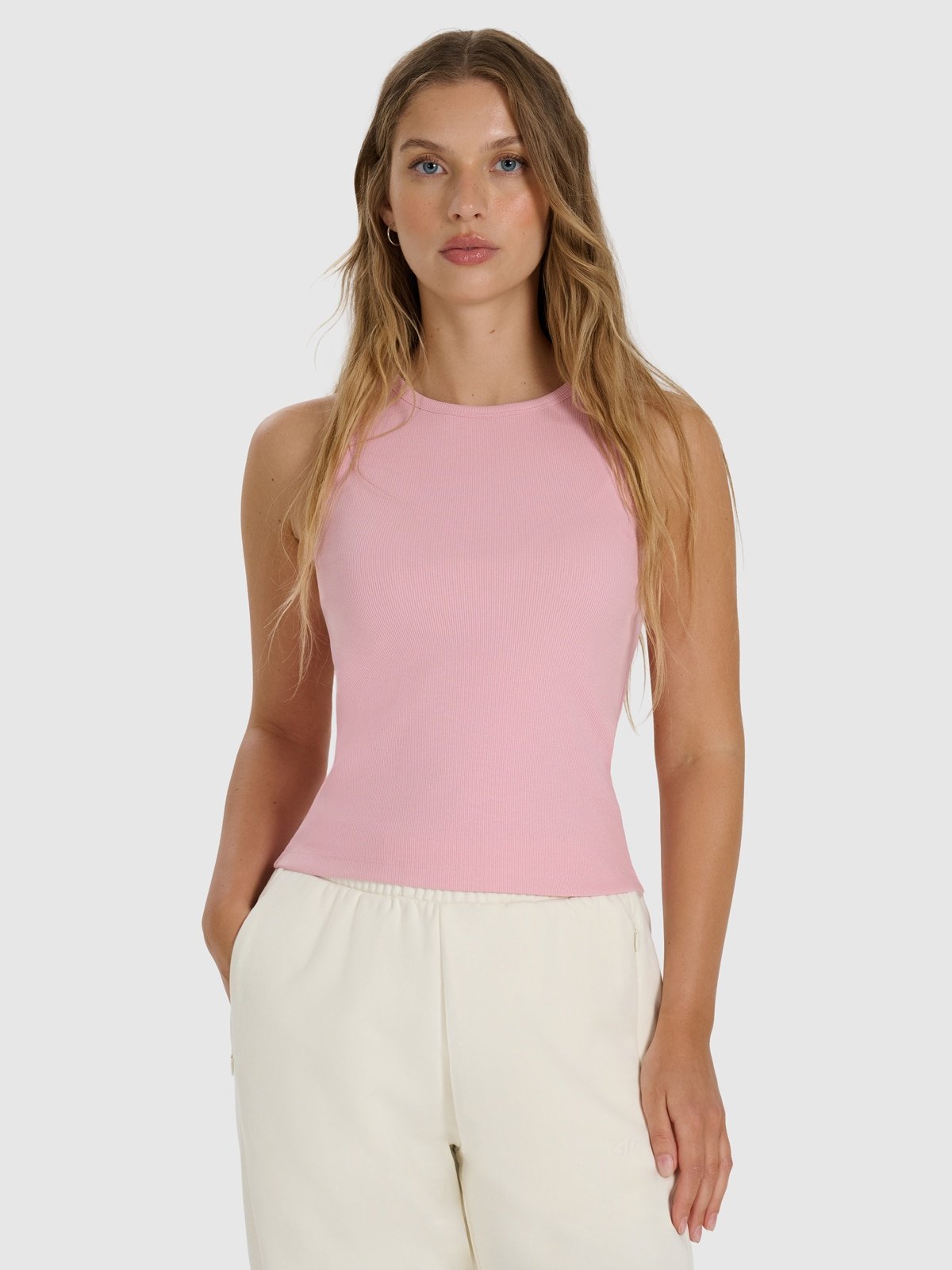 4F Top slim gładki damski - różowy XL