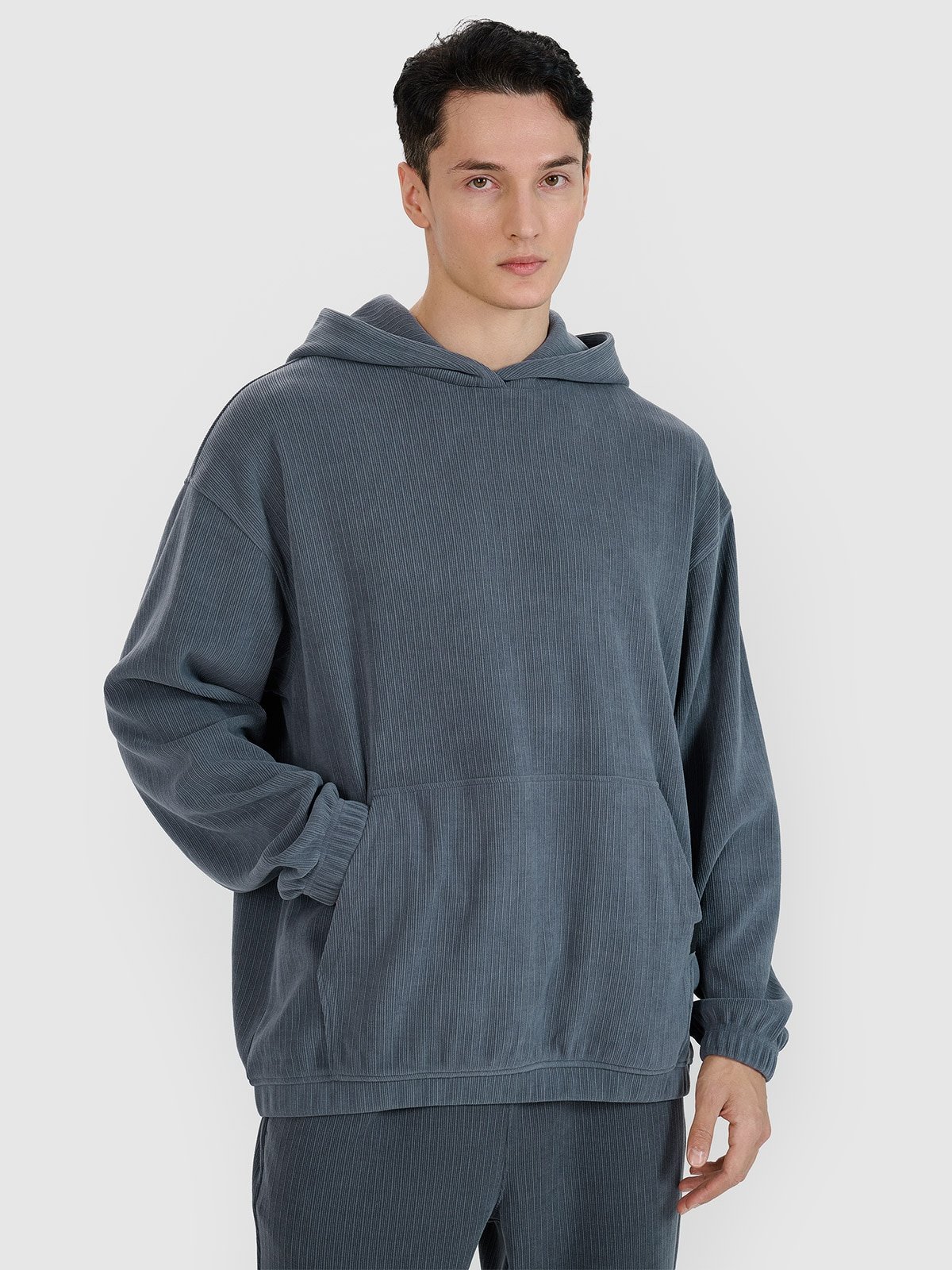 4F Bluza dresowa nierozpinana z kapturem męska - szara XXL