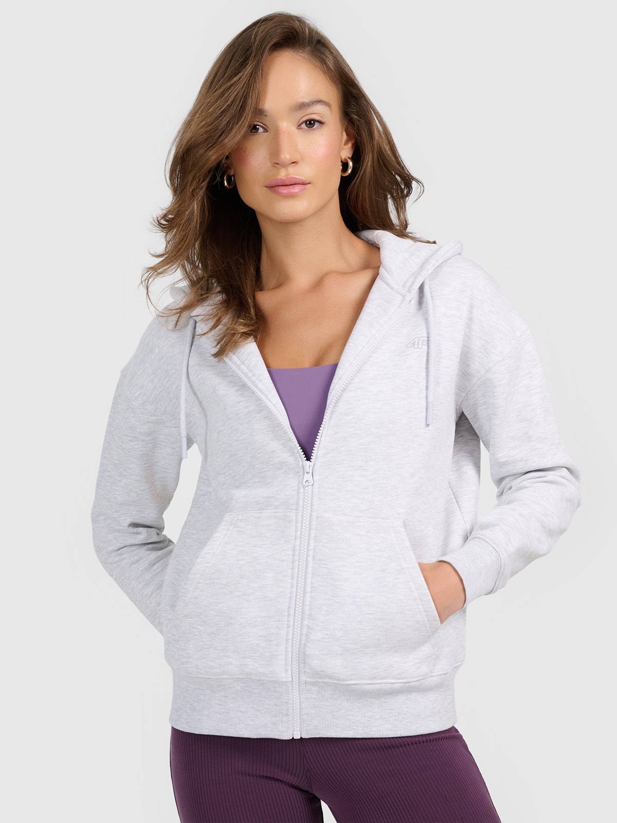 4F Bluza dresowa rozpinana z kapturem damska - szara M