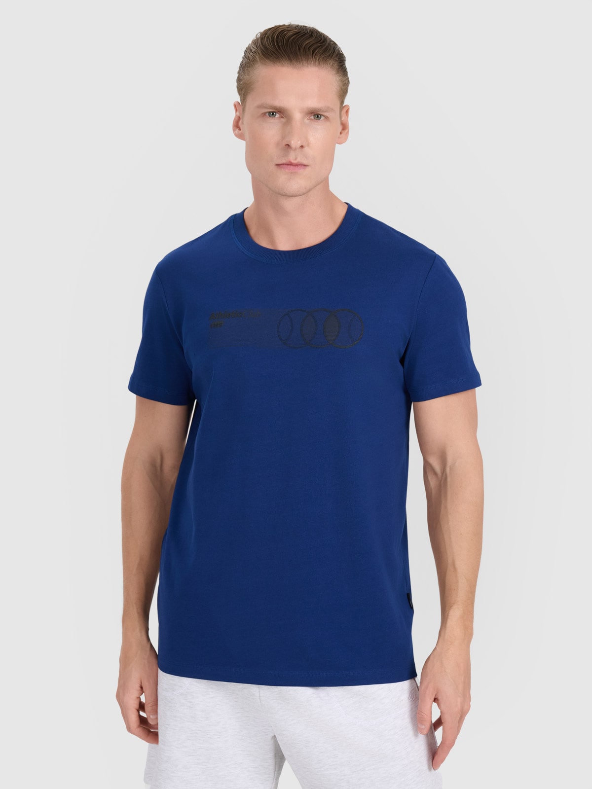 4F T-shirt regular z nadrukiem męski - granatowy S