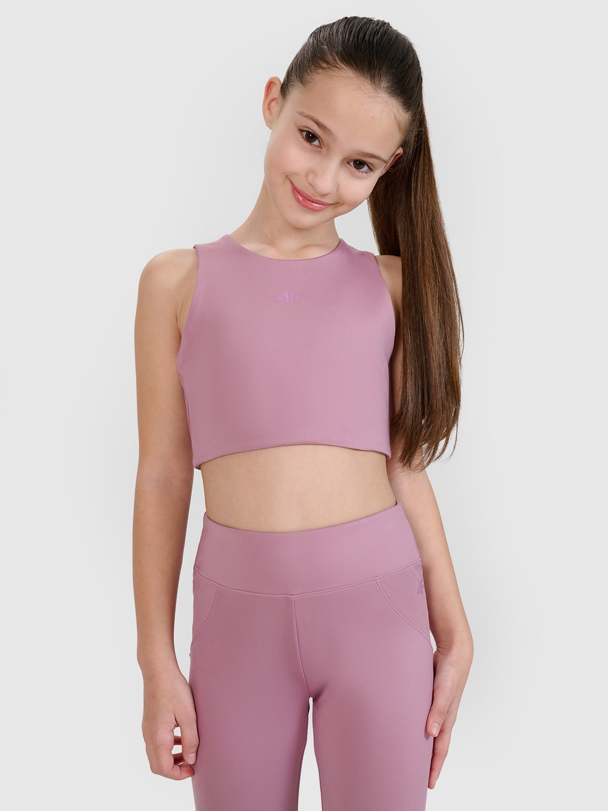 4F Crop top sportowy szybkoschnący dziewczęcy 4F JUNIOR x Anna Lewandowska - różowy 158/164 (12-14 lat)