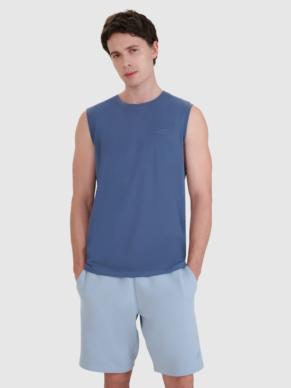 4F Tank top regular gładki męski - granatowy XL