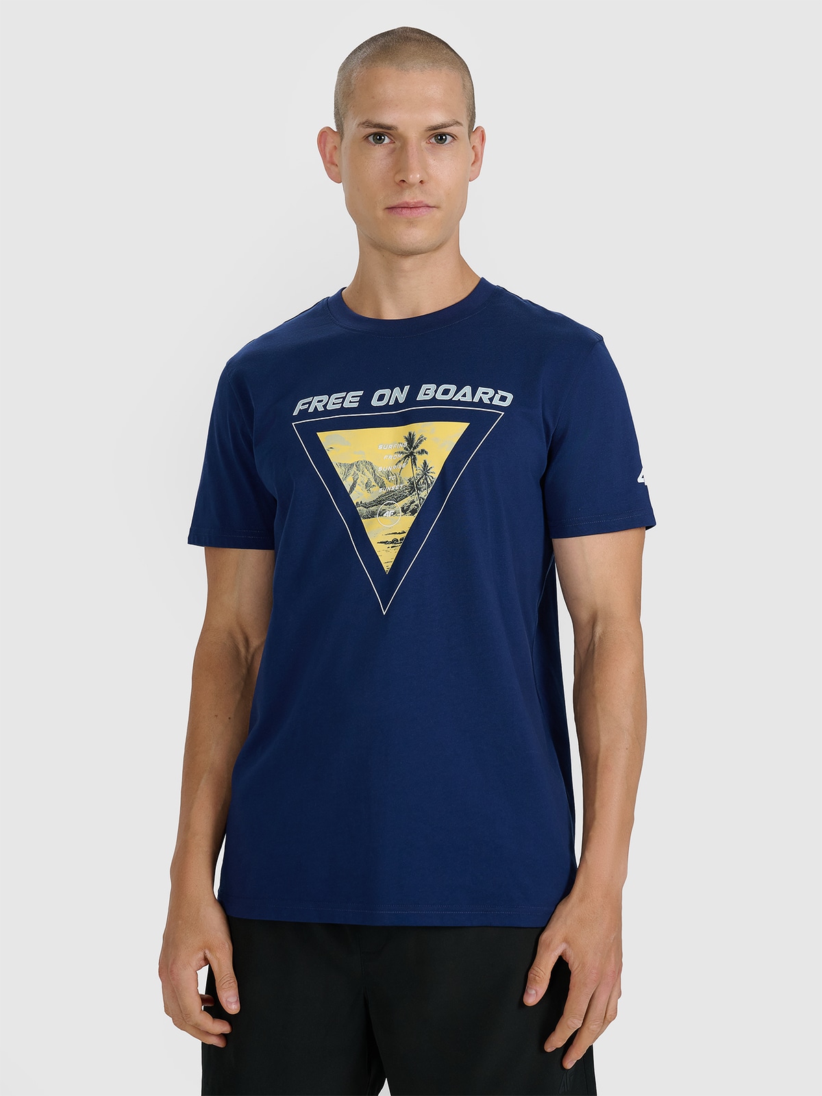 4F T-shirt regular z nadrukiem męski - granatowy XL