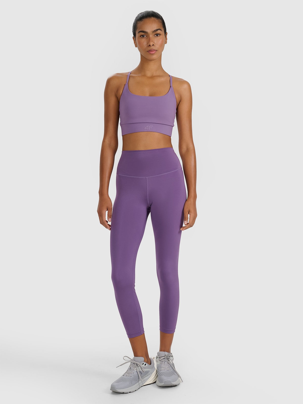 4F Legginsy treningowe 7/8 z wysokim stanem damskie - fioletowe S