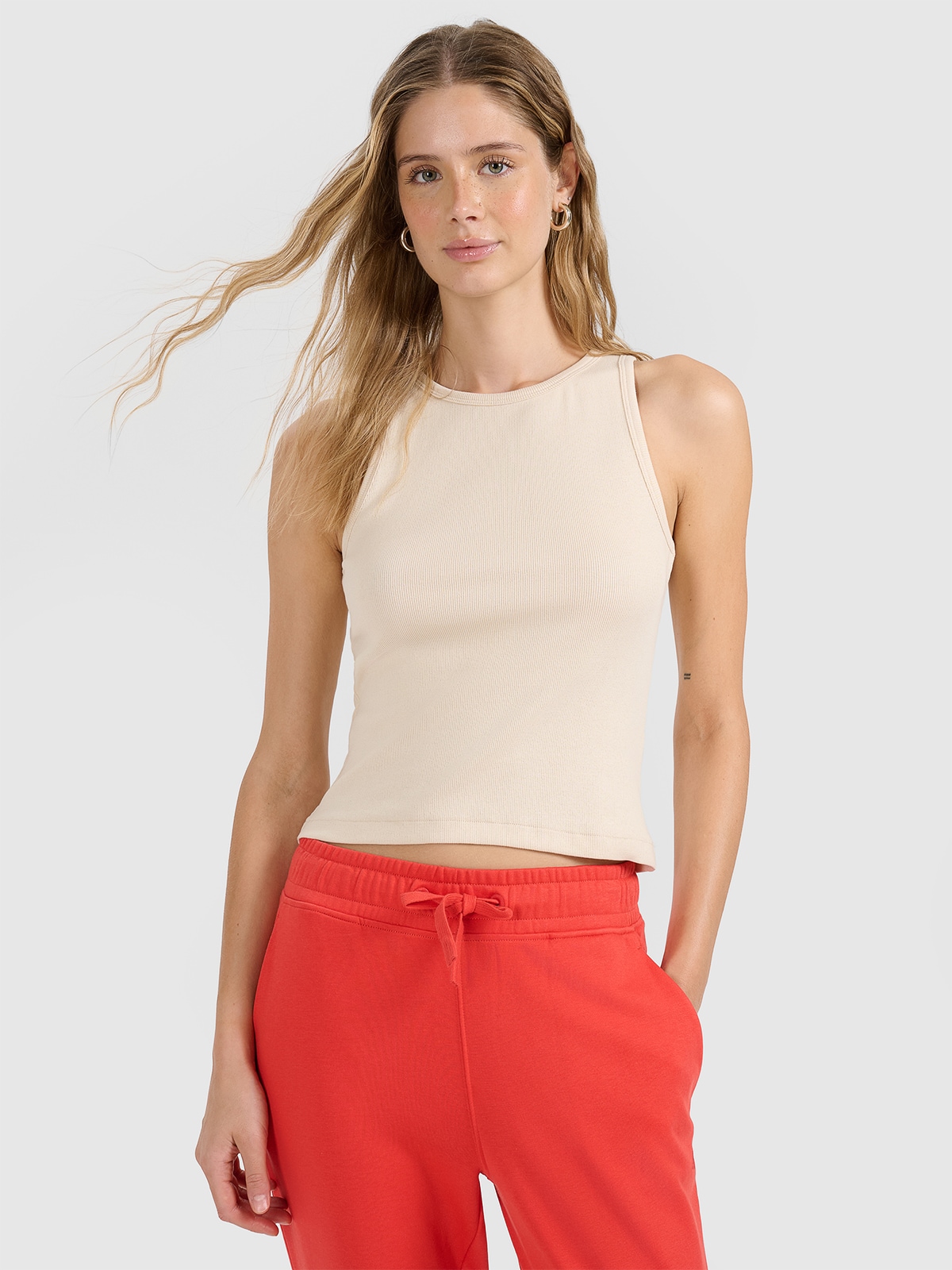 4F Top slim gładki damski - beżowy XL