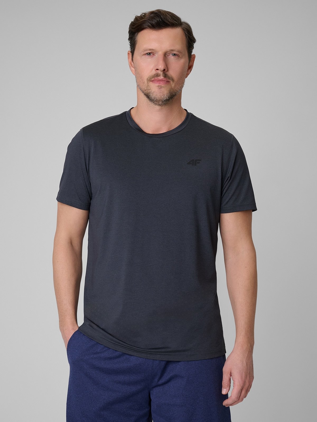 4F Koszulka treningowa regular szybkoschnąca męska - granatowa M