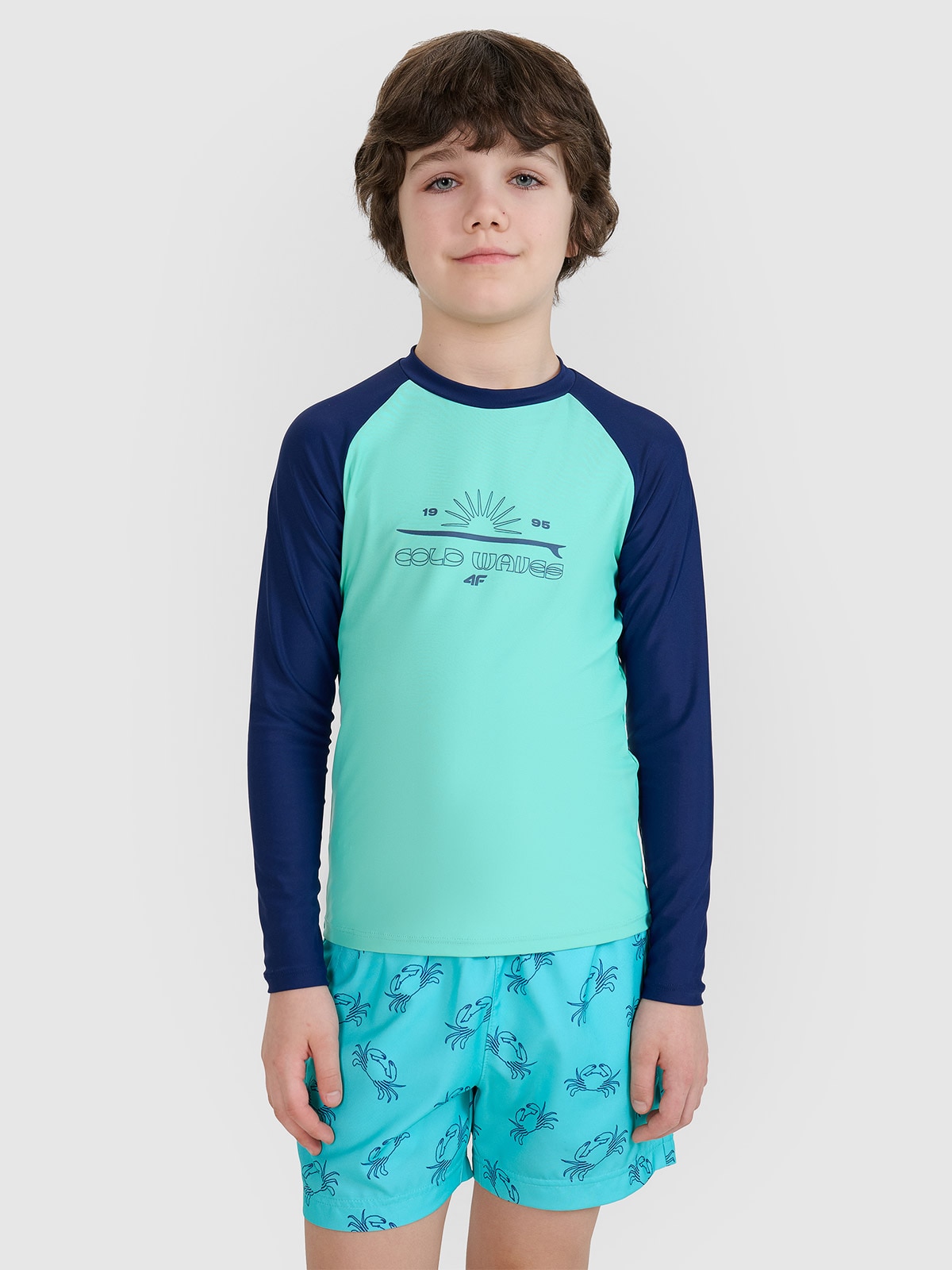 4F Longsleeve do pływania z nadrukiem chłopięcy - turkusowy 158/164 (12-14 lat)