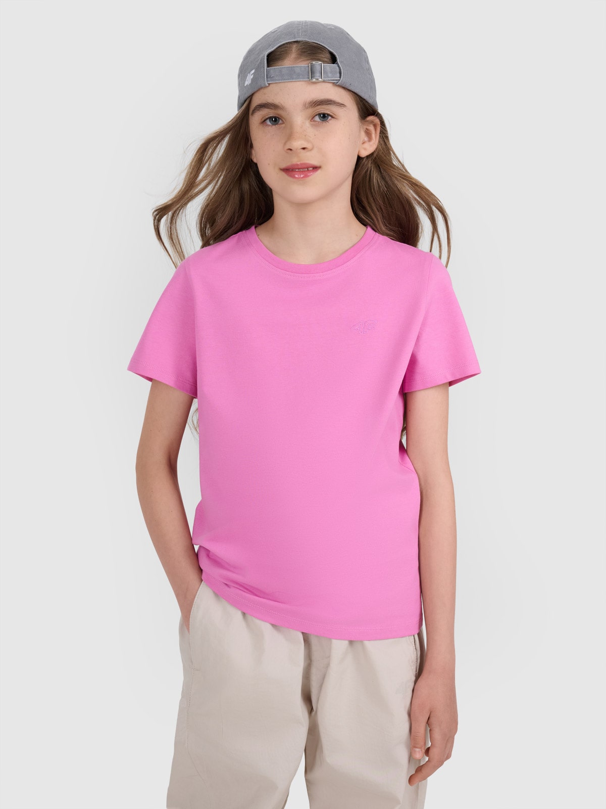 4F T-shirt regular gładki dziewczęcy - różowa 158 (12-13 lat)