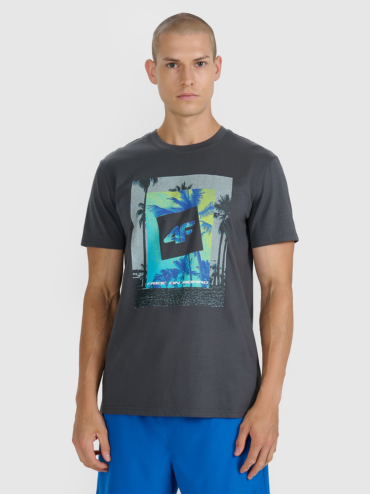 4F T-shirt regular z nadrukiem męski - szary XL