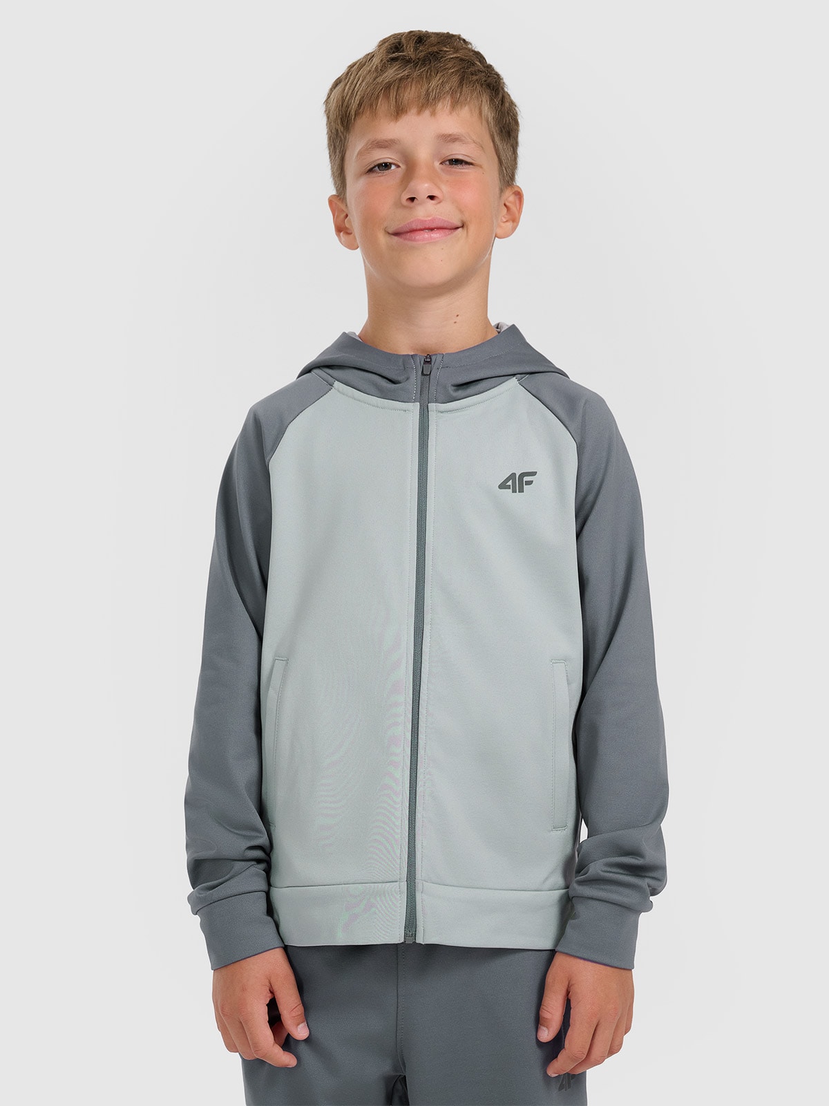 4F Bluza sportowa rozpinana z kapturem chłopięca - szara 134/140 (8-10 lat)